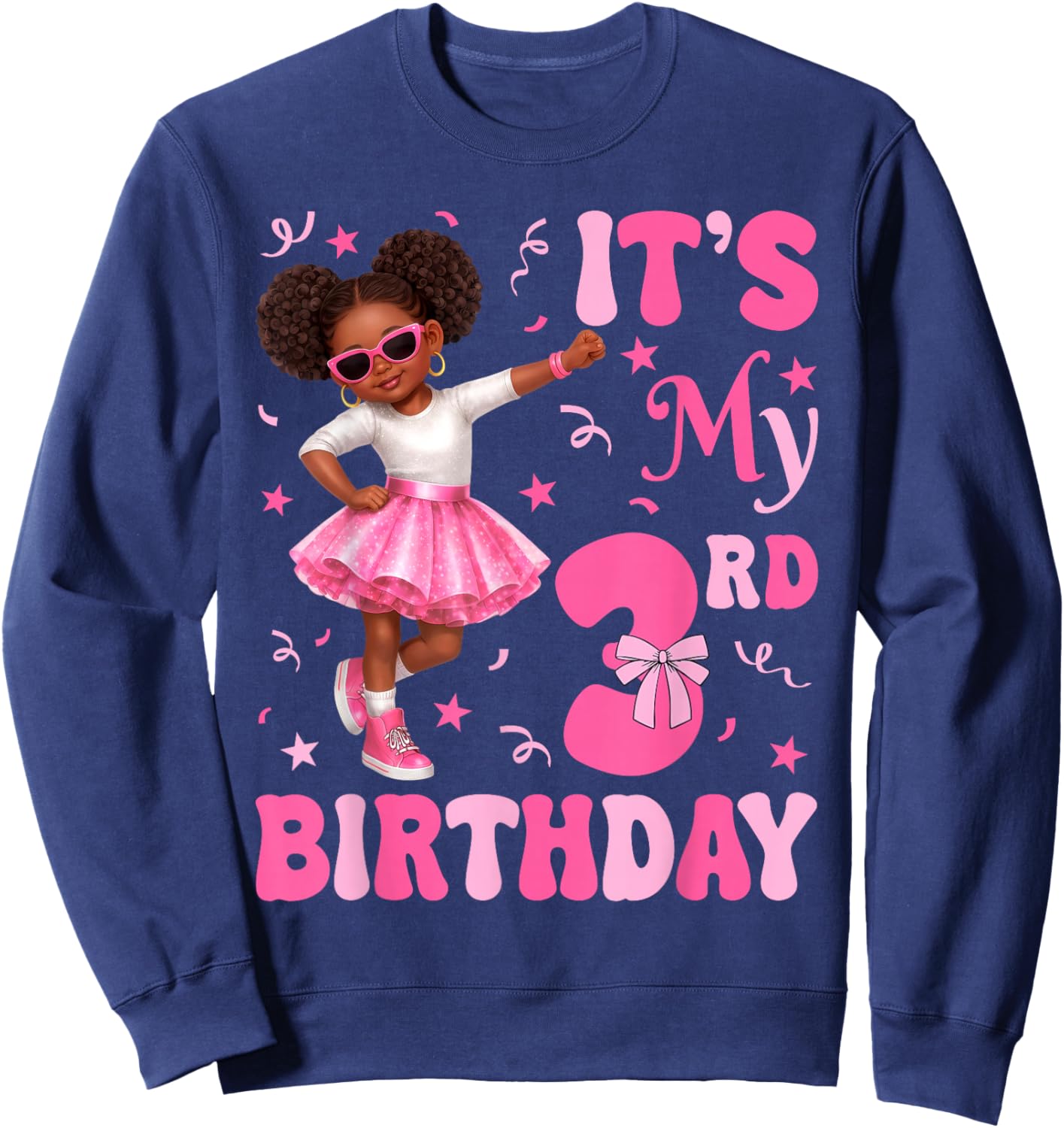 3 Years Old Kids Afro Black Girl It's My 3rd Birthday Kid Sweatshirt - Sweatshirt | Navy