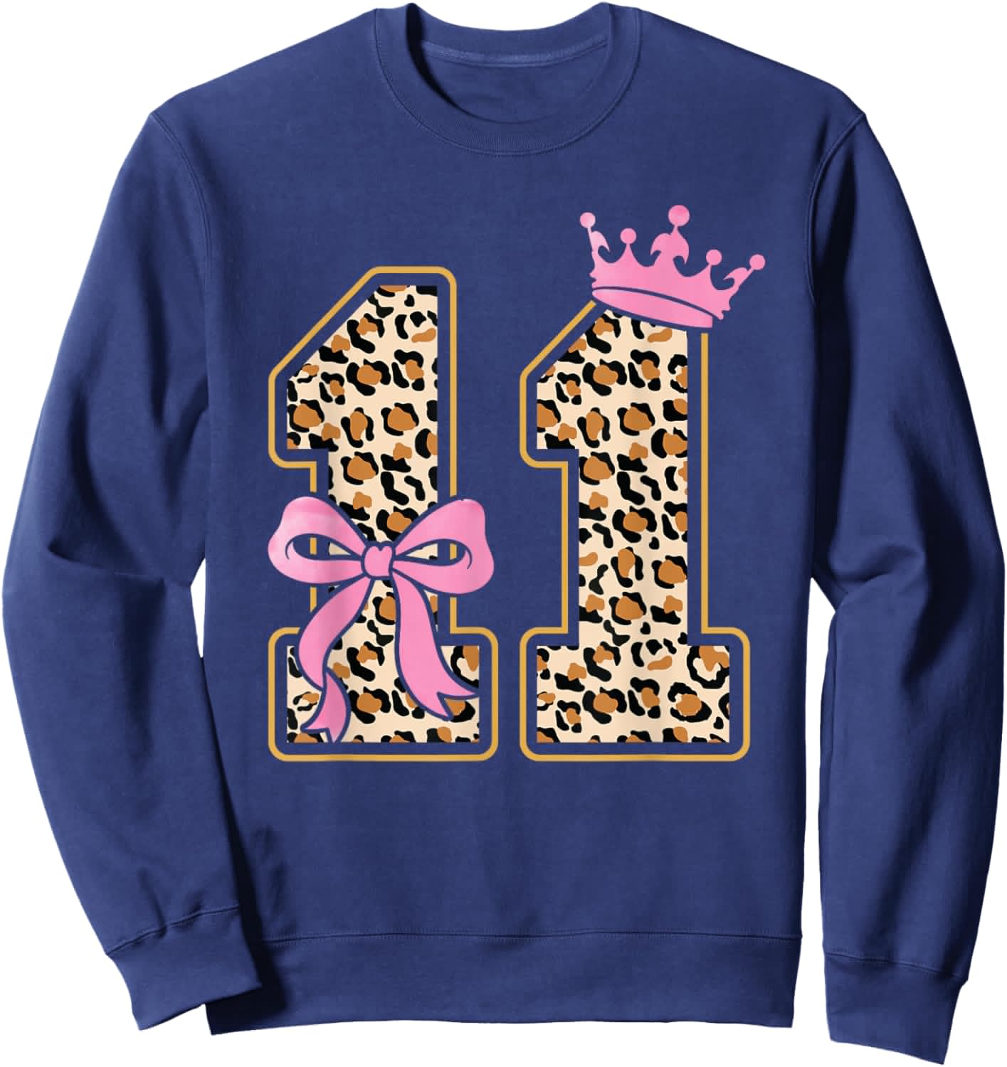 11th Birthday Girl Pink Coquette Bow Leopard 11 Year Old Sweatshirt - Sweatshirt | Navy