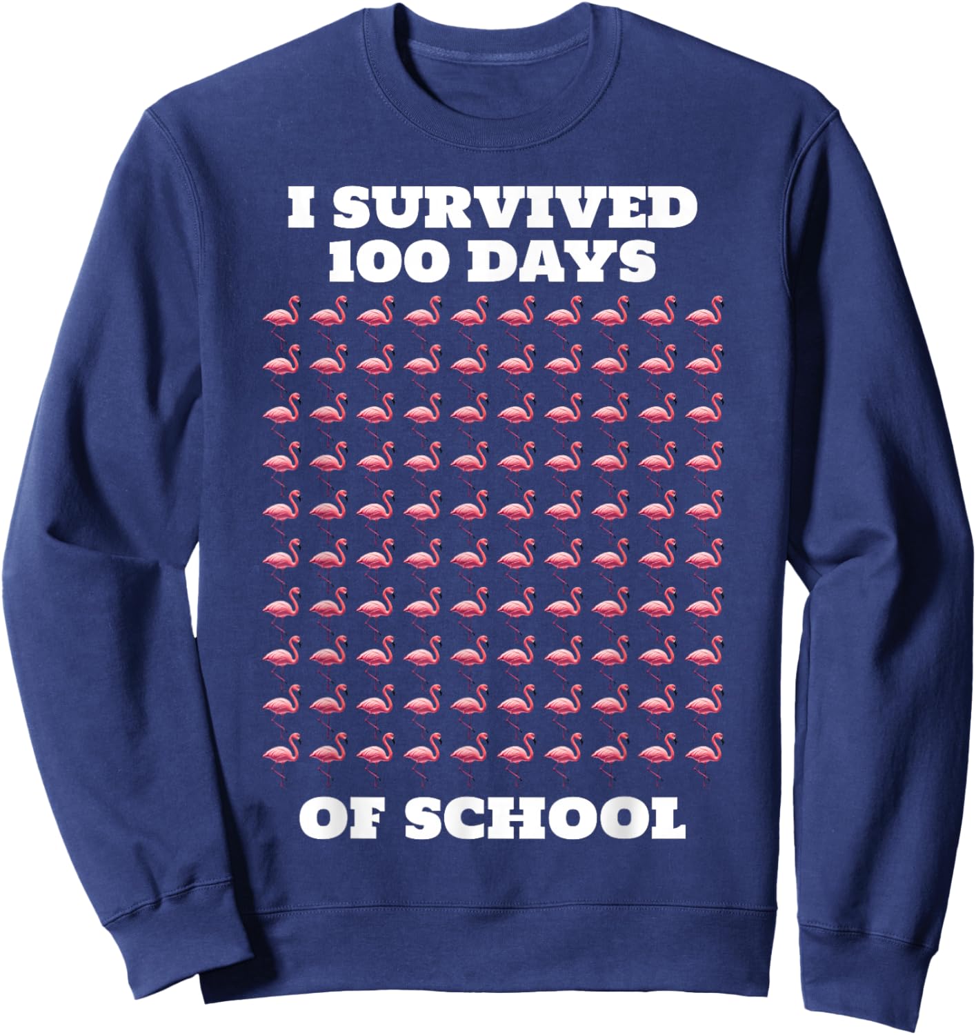 Funny Pink Flamingos 100 Days of School Sweatshirt - Sweatshirt | Navy