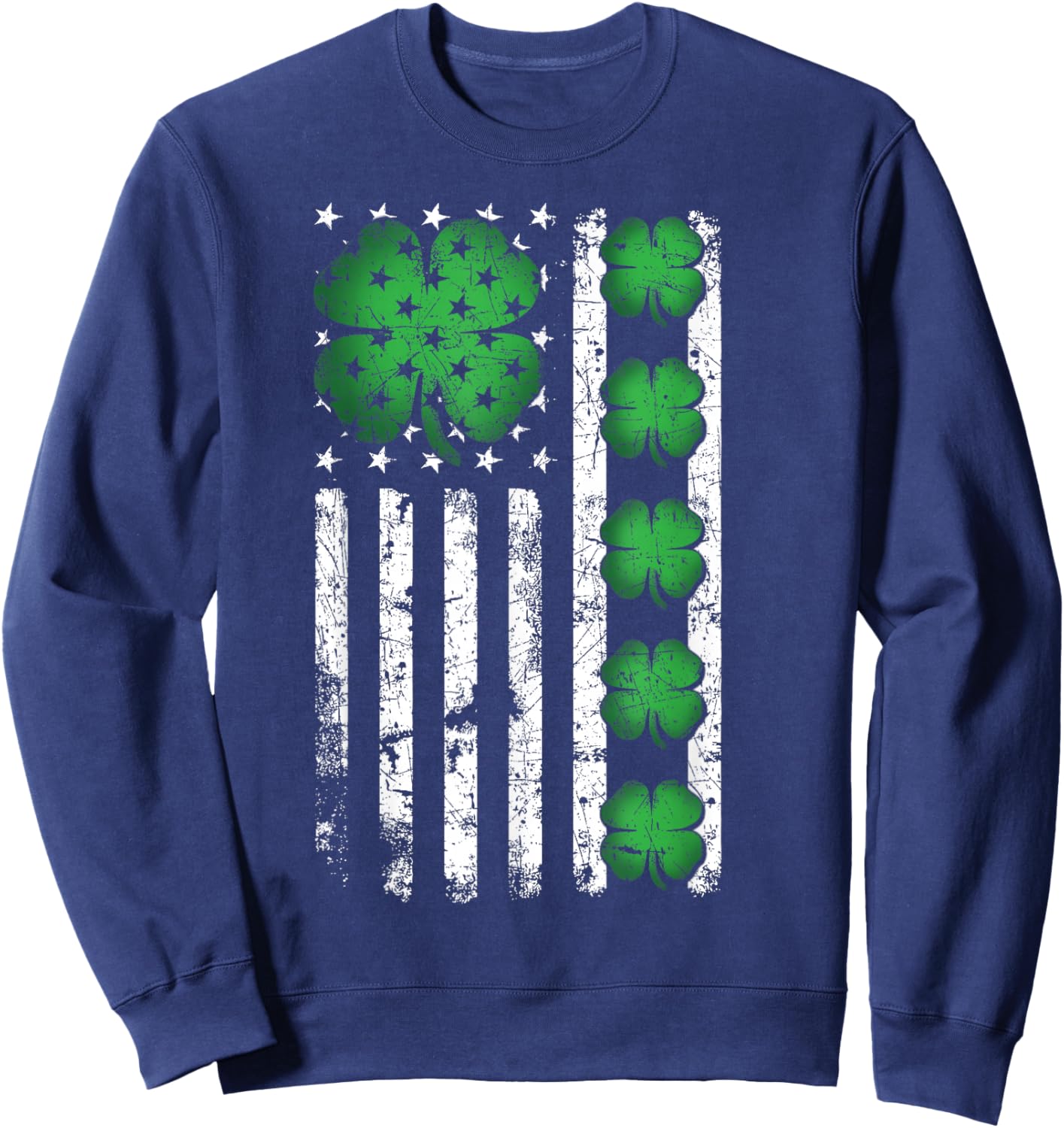Vintage US American Flag Shamrocks for St Patricks Day 2026 Sweatshirt - Sweatshirt | Navy