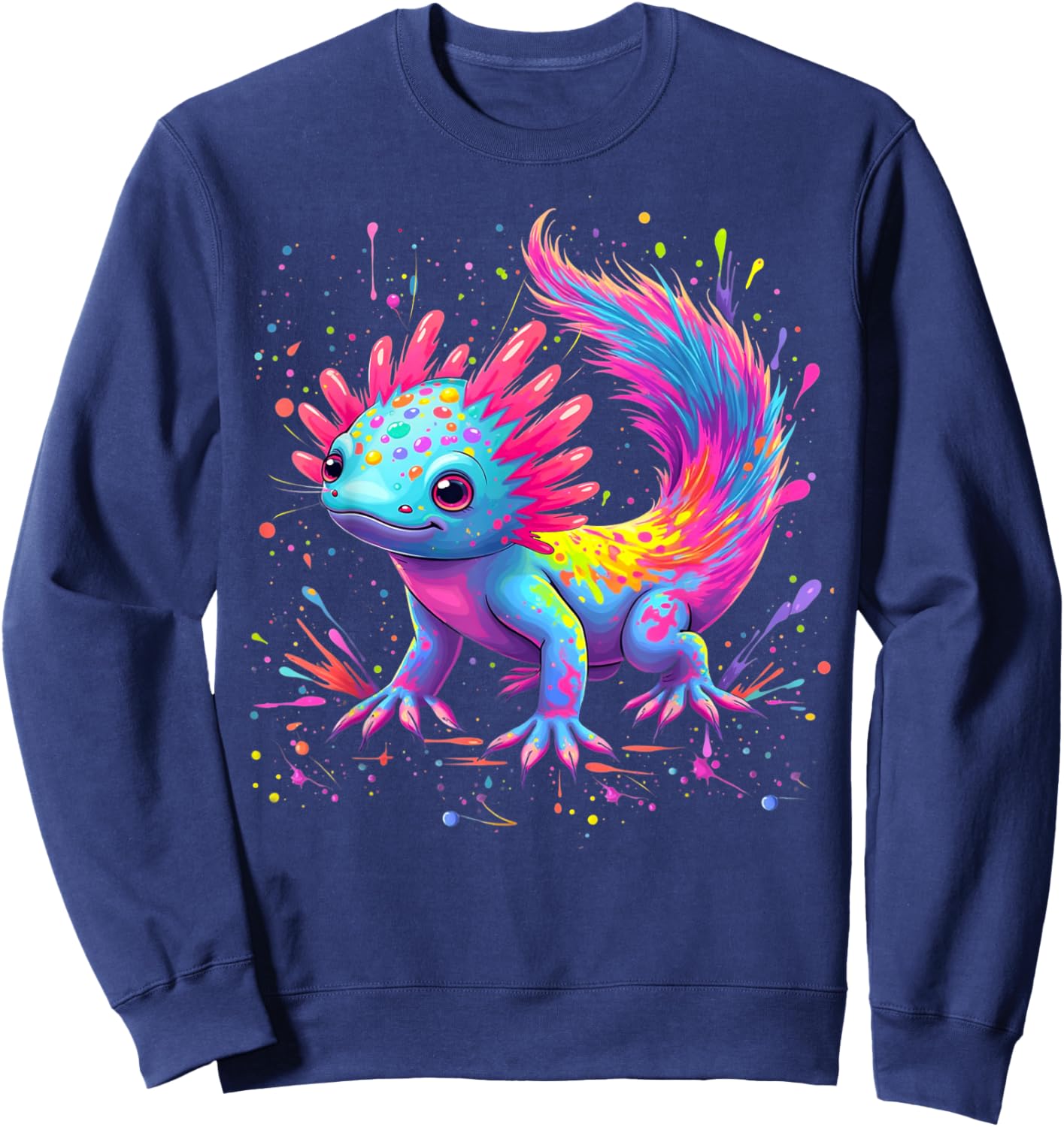 Beautiful Colorful Art Cute Kawaii Axolotl Lovers Animals Sweatshirt - Sweatshirt | Navy