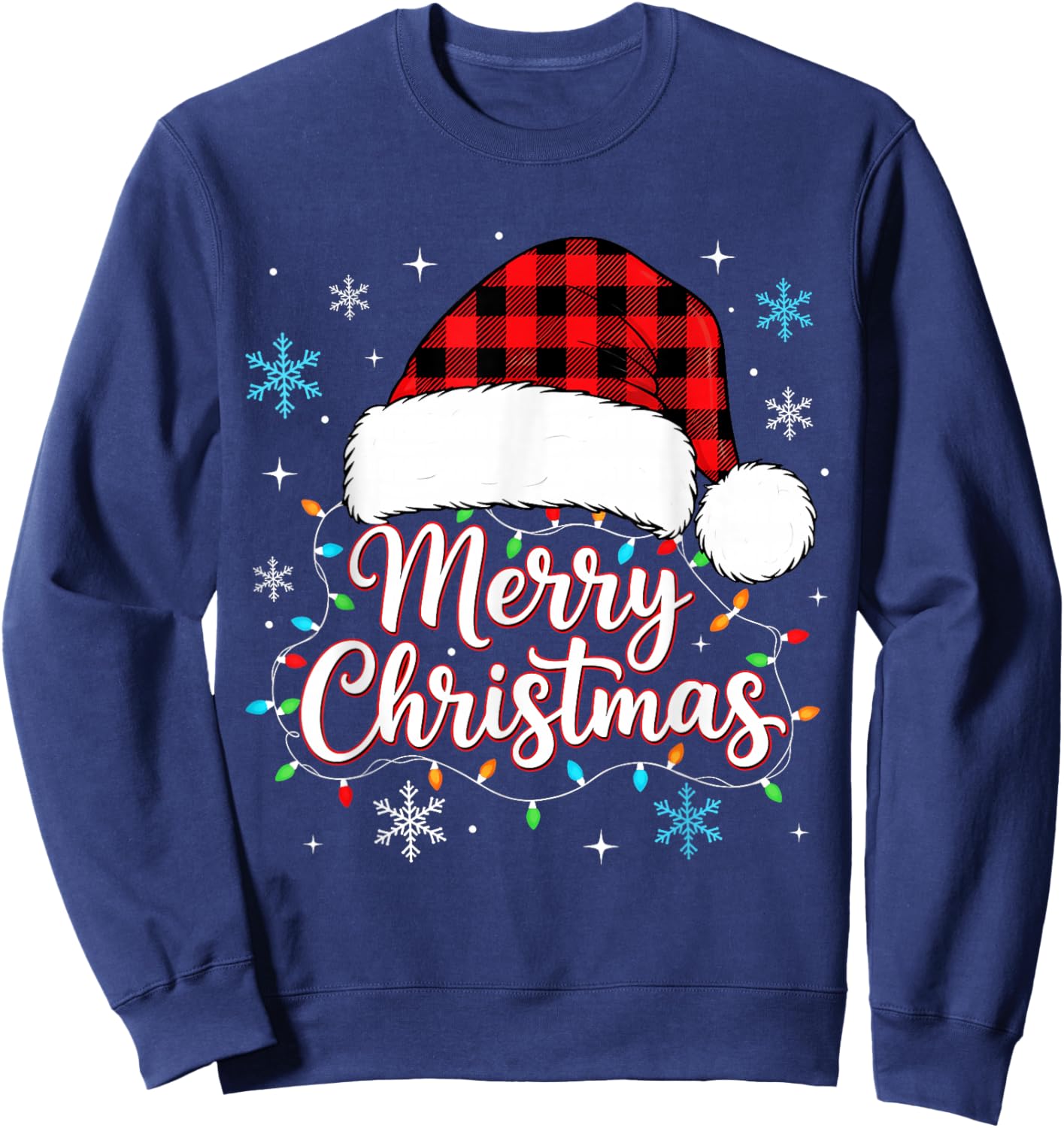 Funny Merry Christmas Buffalo Plaid Santa Hat Men Women Kids Sweatshirt - Sweatshirt | Navy