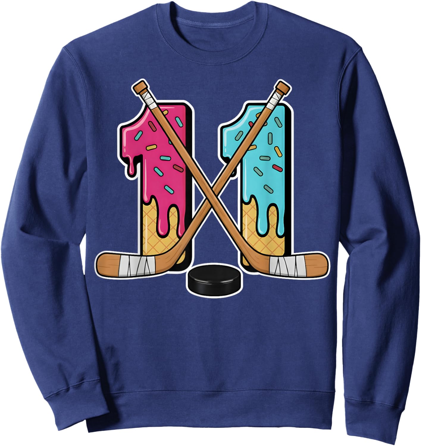 11 Year Old Hockey Ice Cream Drip Youth 11th Birthday Boys Sweatshirt - Sweatshirt | Navy