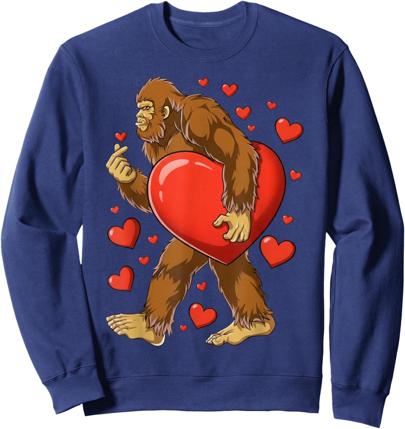 Bigfoot Valentines Day Heart Funny Sasquatch Lovers Gifts Sweatshirt - Sweatshirt | Navy