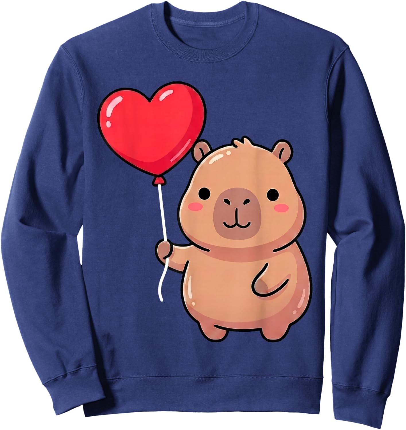 Cute Valentine's Day Capybara Holding Heart Balloon Kawaii Sweatshirt - Sweatshirt | Navy