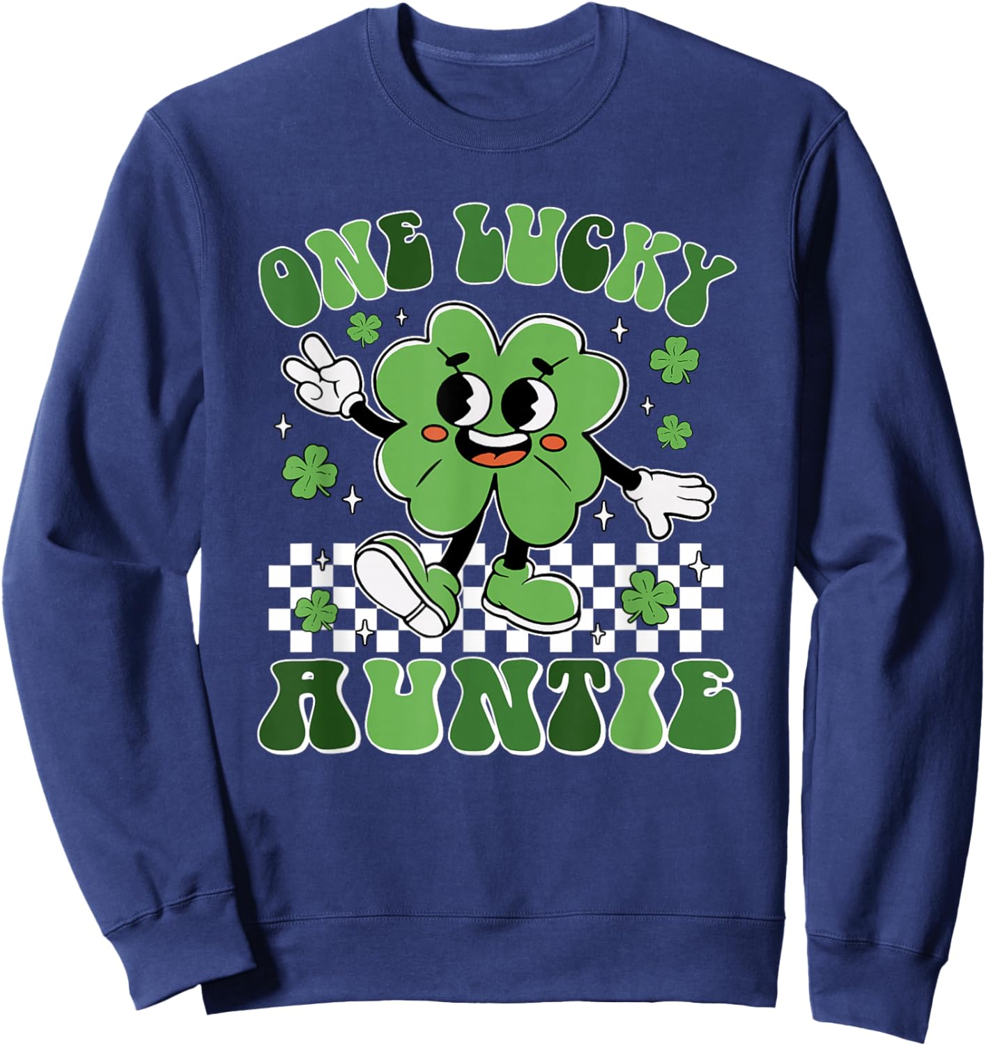 St Patricks Day Family Matching Groovy One Lucky Auntie Sweatshirt - Sweatshirt | Navy
