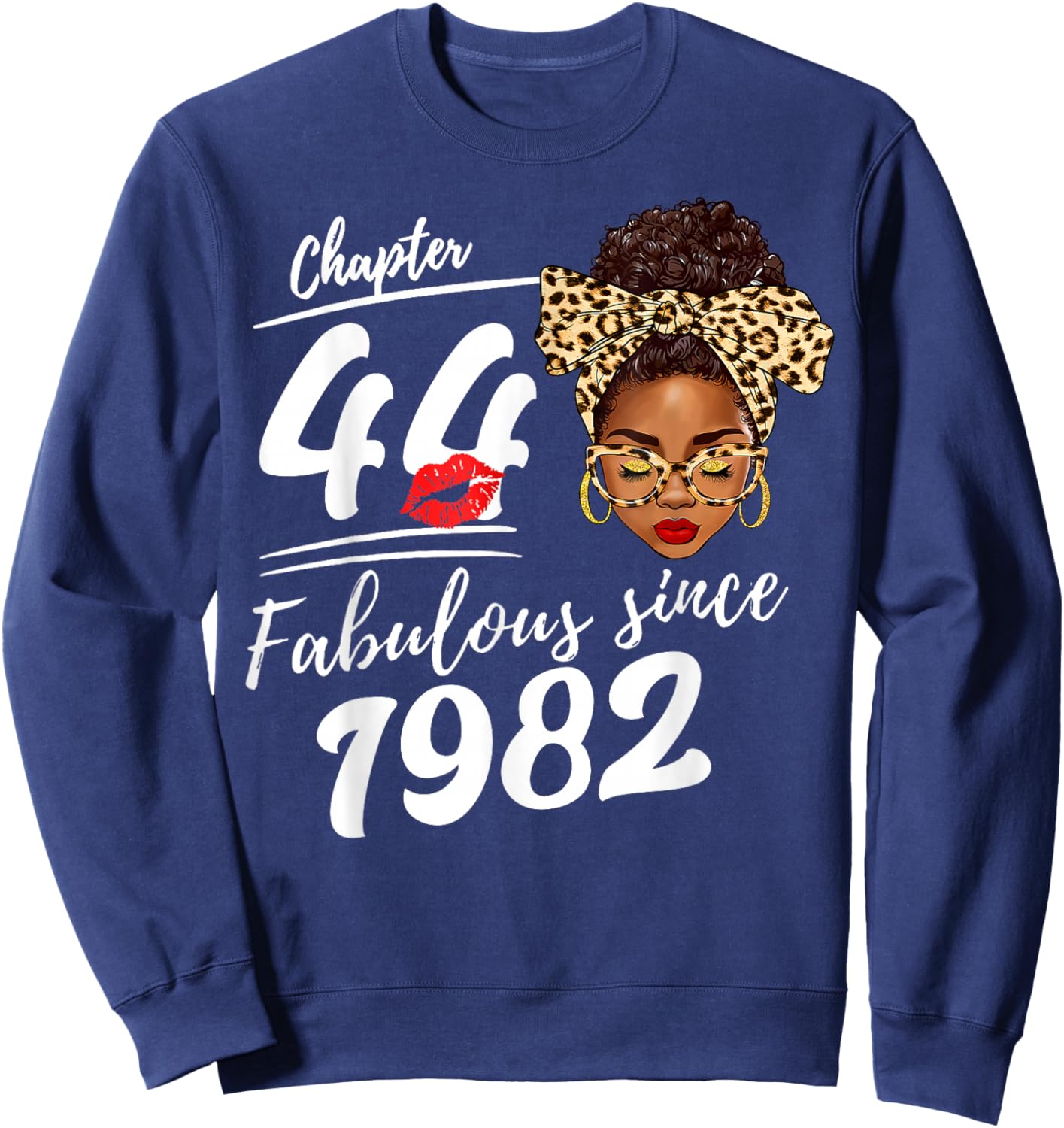 It's My 44th Birthday Black Melanin Afro Queen Leopard Women Sweatshirt - Sweatshirt | Navy