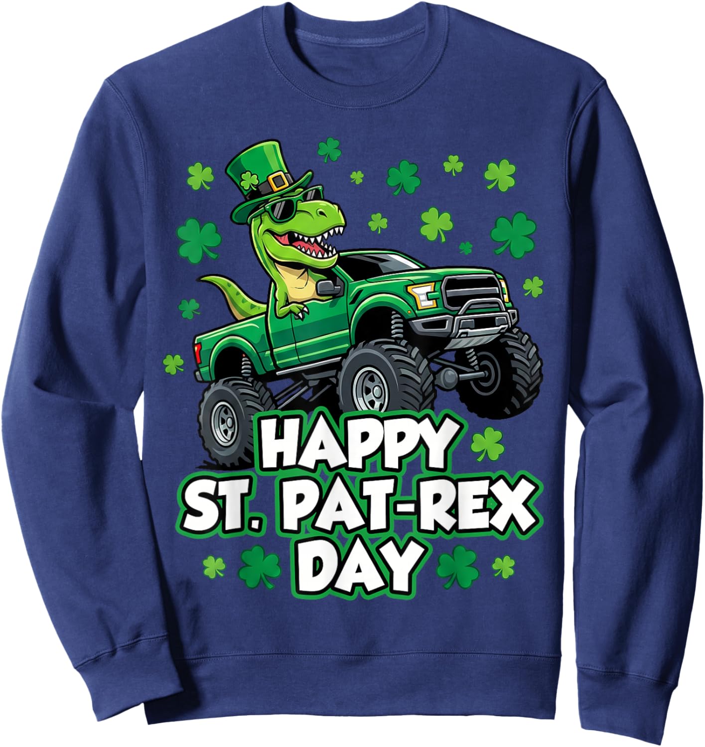 Happy St Pat Trex Day Dino St Patricks Day Toddler Boys Sweatshirt - Sweatshirt | Navy