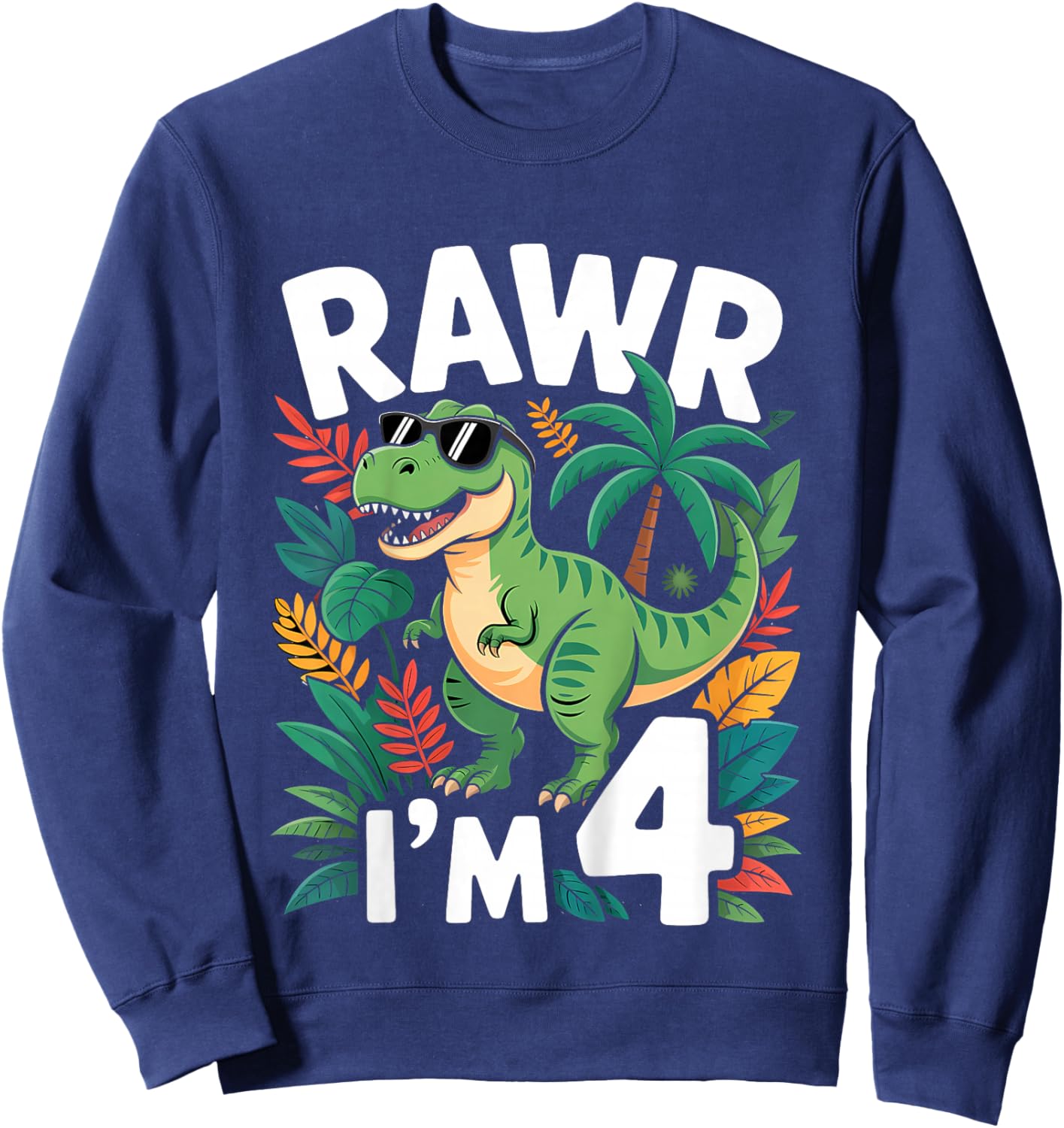 Kids Four Years Old Dinosaur Funny 4th Birthday Kids Sweatshirt - Sweatshirt | Navy