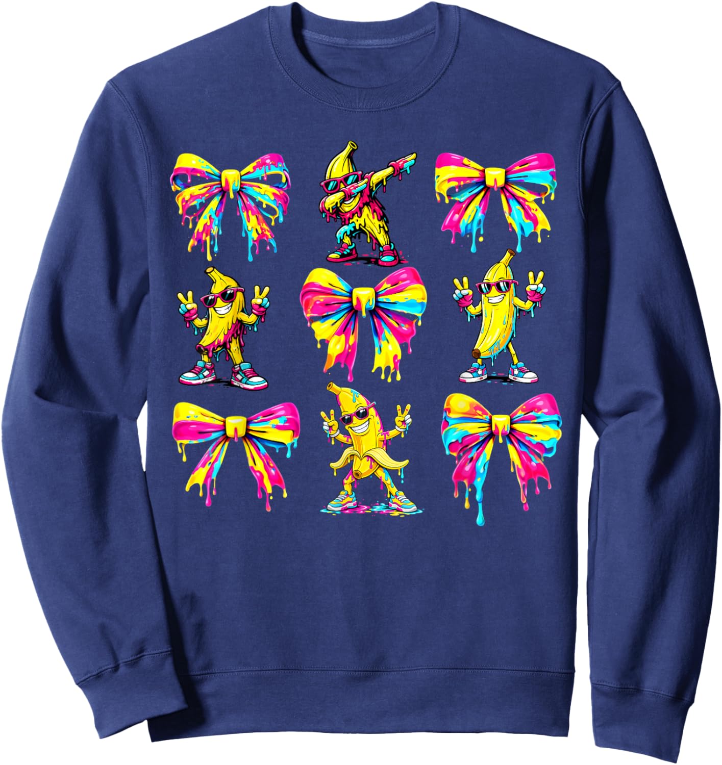 Banana Coquette Bow Drip Kids Men Women Youth Boys Girls Sweatshirt - Sweatshirt | Navy