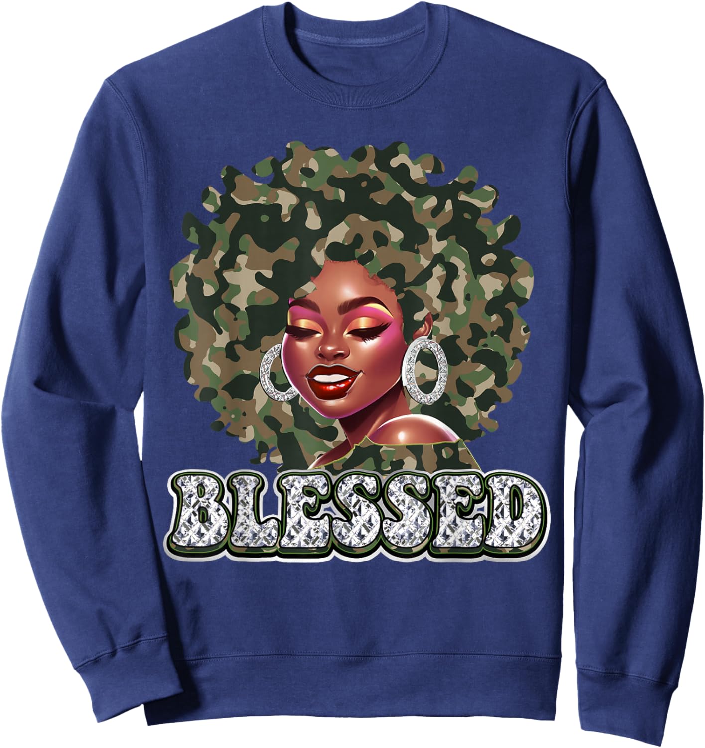Blessed Camo Black Woman Christian Black History Pride BHM Sweatshirt - Sweatshirt | Navy