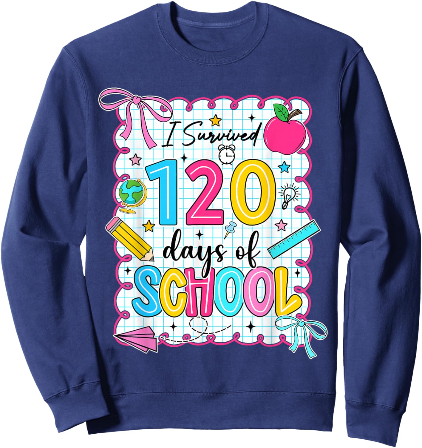 Preppy I Survived 120 Days of School Coquette 120 Days Girls Sweatshirt - Sweatshirt | Navy