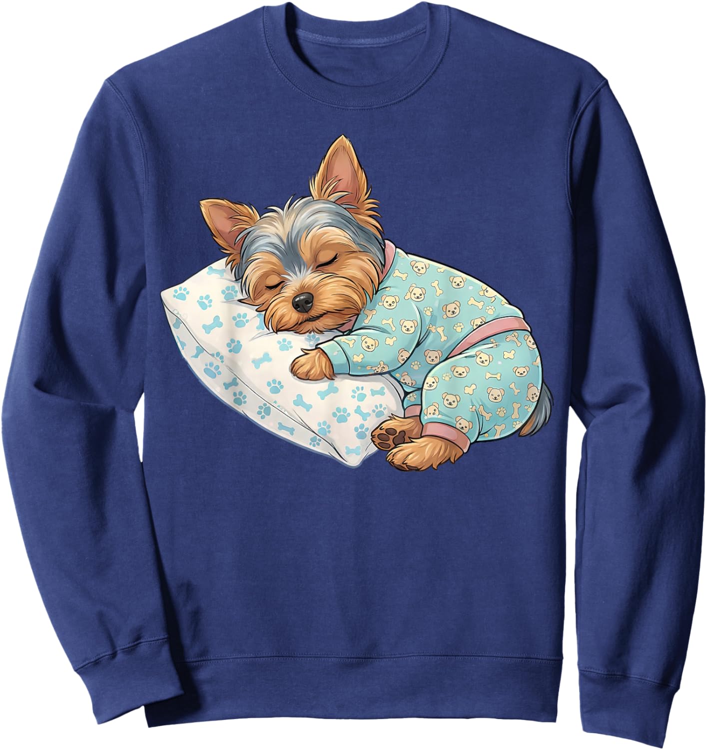 Cute Yorkshire Terrier Dog Sleeping in Pajamas Bedtime Art Sweatshirt - Sweatshirt | Navy