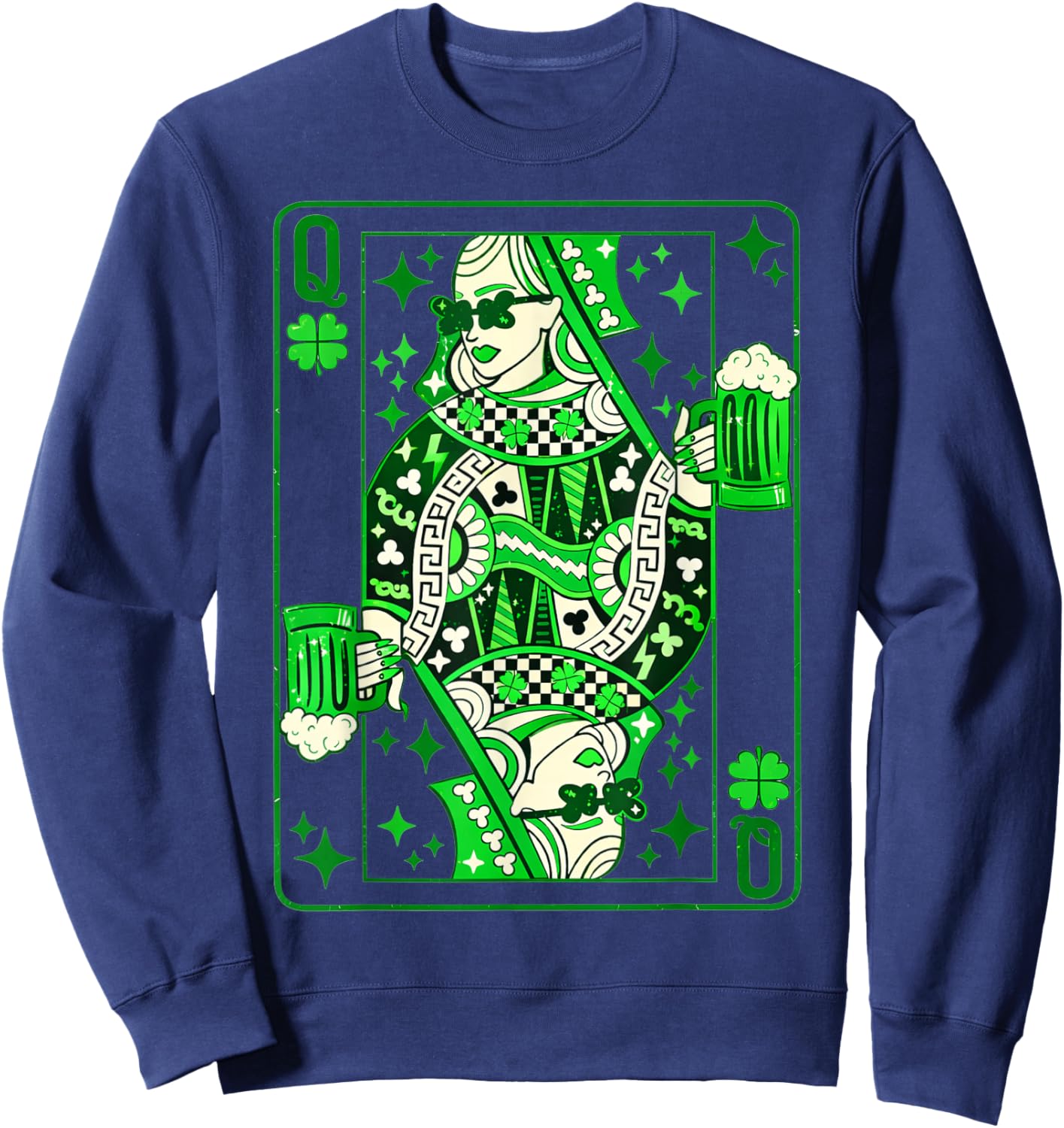 Shamrock Queen Playing Card Saint Patricks Day Sweatshirt - Sweatshirt | Navy