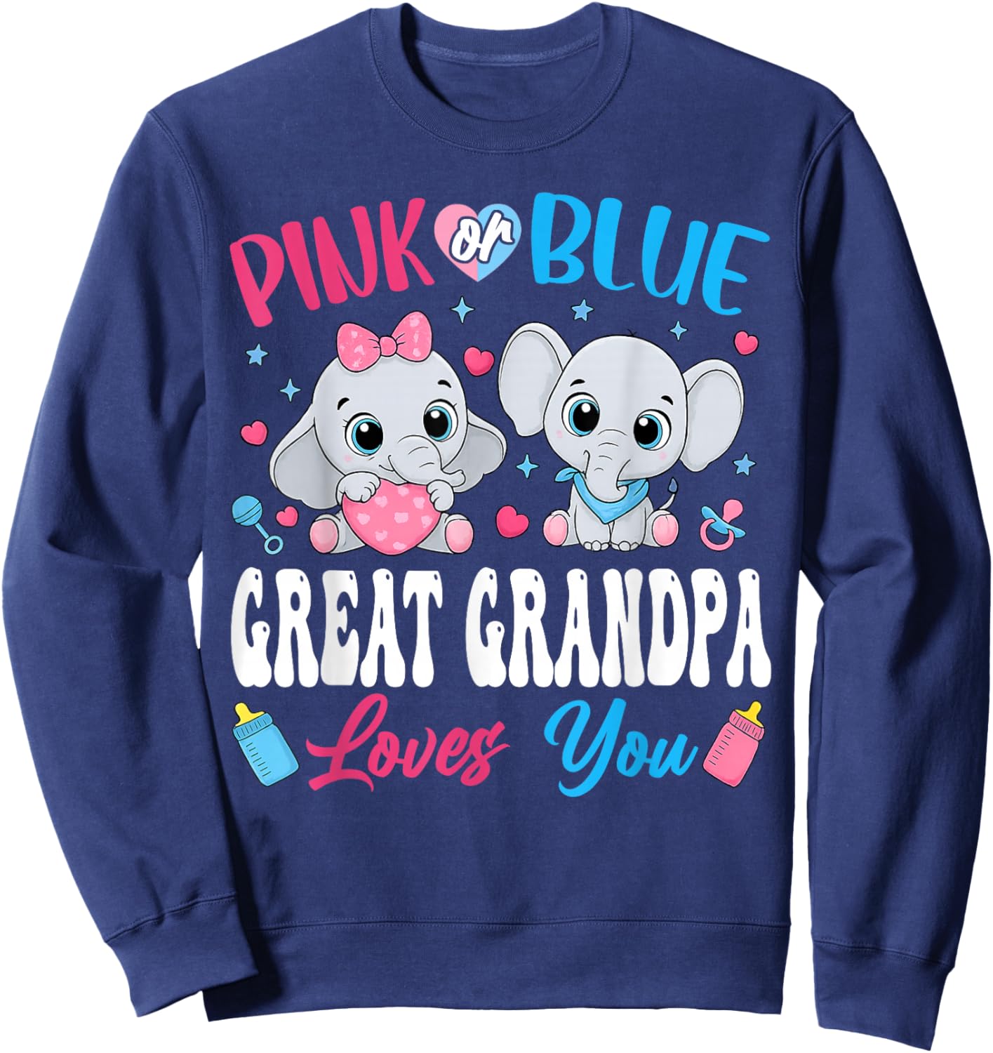 Pink or Blue Great Grandpa Loves You Gender Reveal Elephant Sweatshirt - Sweatshirt | Navy