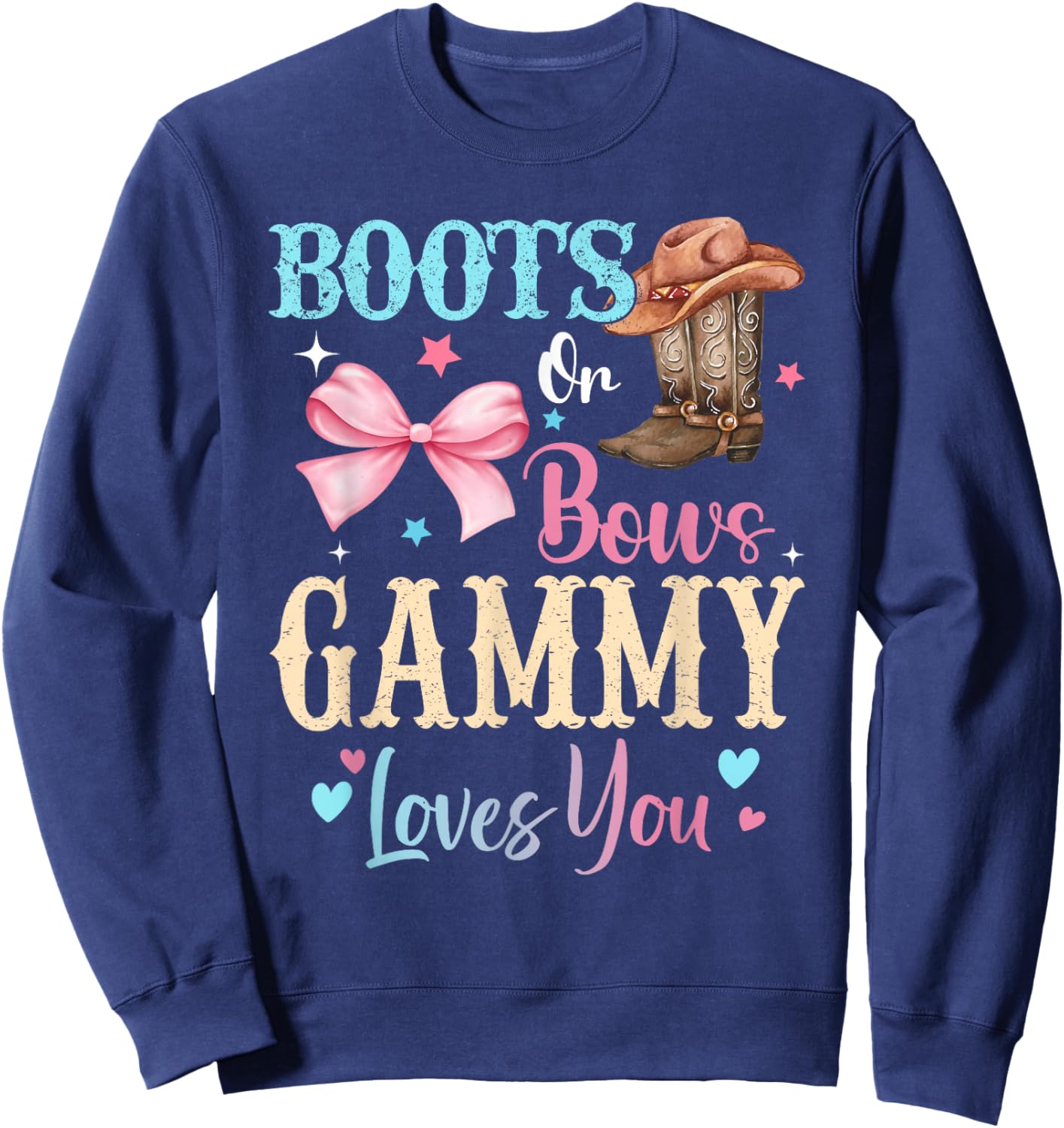 Boots or Bows Gammy Loves You Gender Reveal Family Sweatshirt - Sweatshirt | Navy