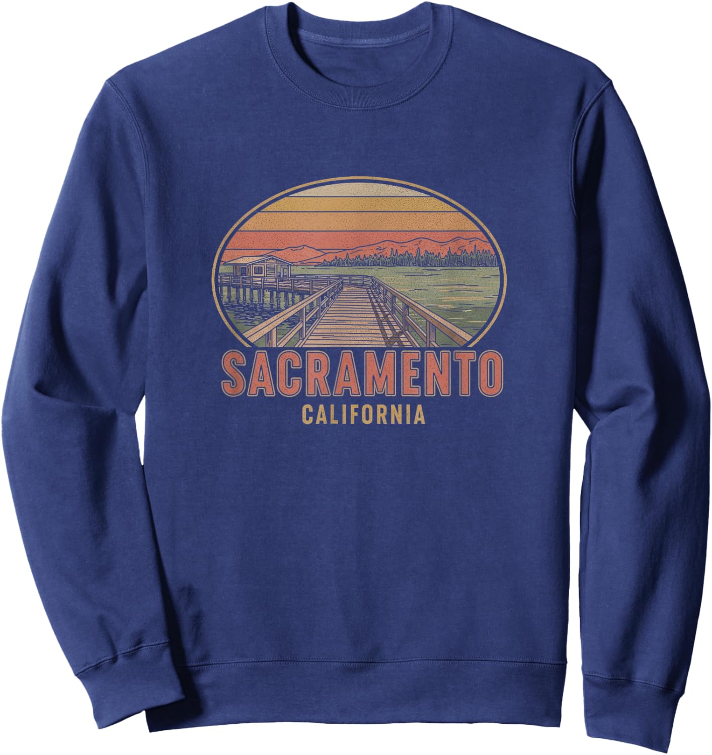 Retro Sacramento California Drawing Design Sweatshirt - Sweatshirt | Navy