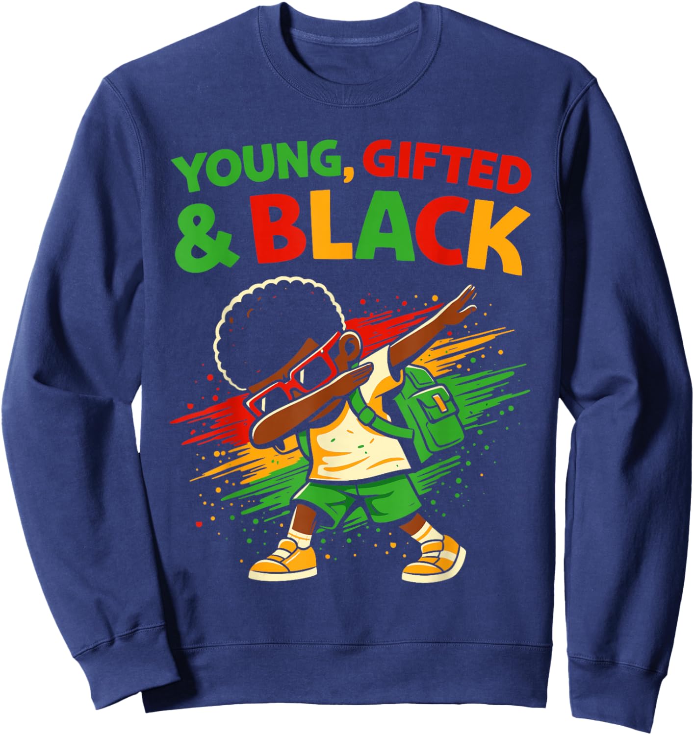 Kids African Attire Melanin Black History Dab Boys Young Sweatshirt - Sweatshirt | Navy