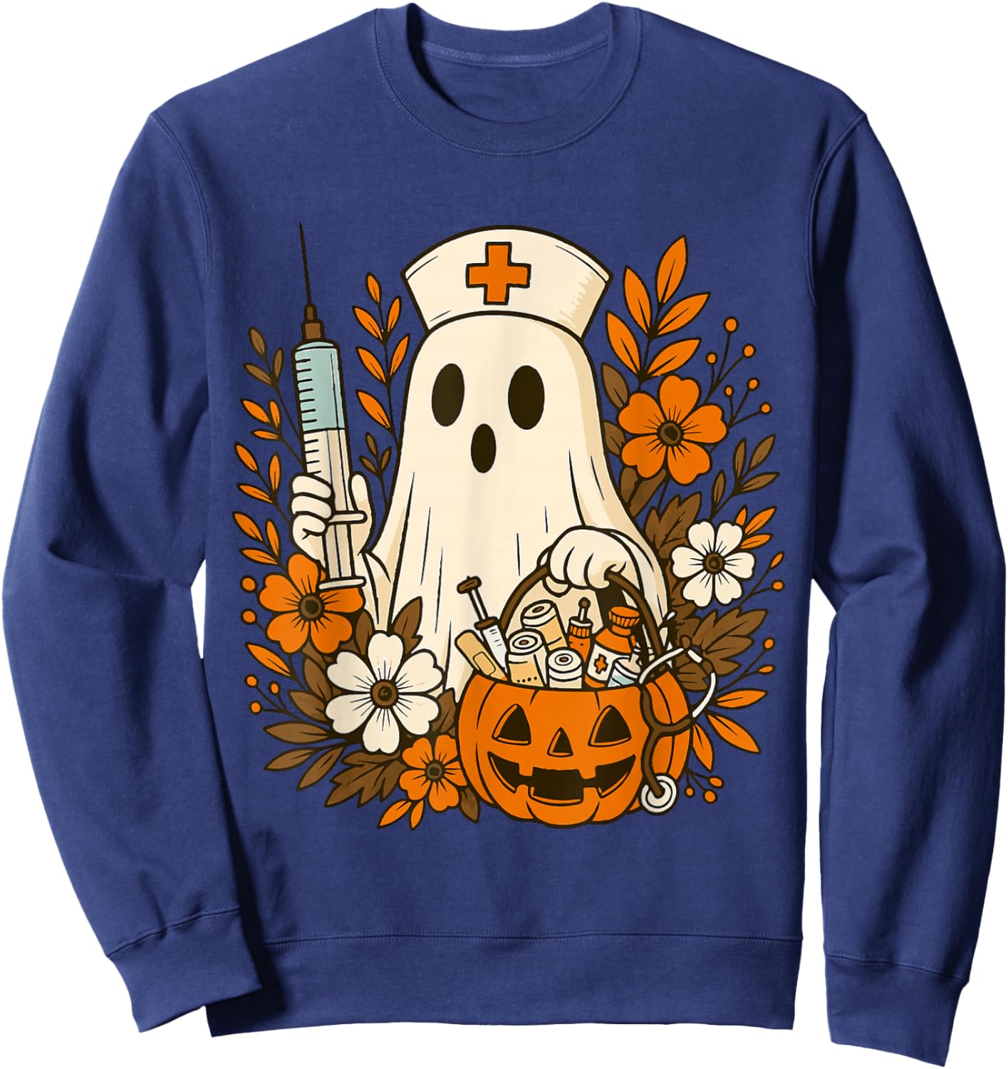 Nurse Ghost Pumpkin Halloween Autumn Nurse Halloween Sweatshirt - Sweatshirt | Navy