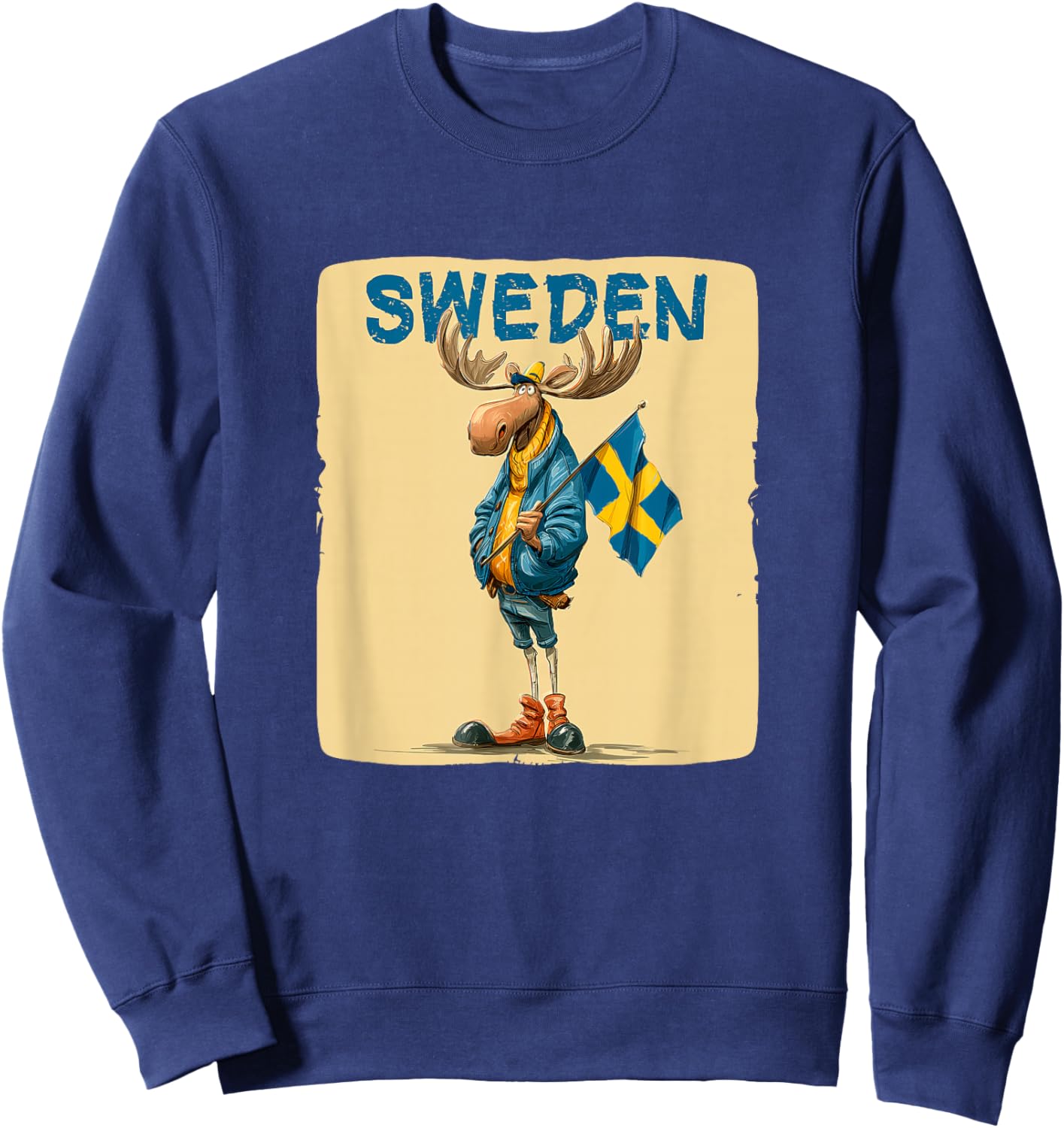 Funny Swedish Moose with Sweden Colors Costume Sweatshirt - Sweatshirt | Navy