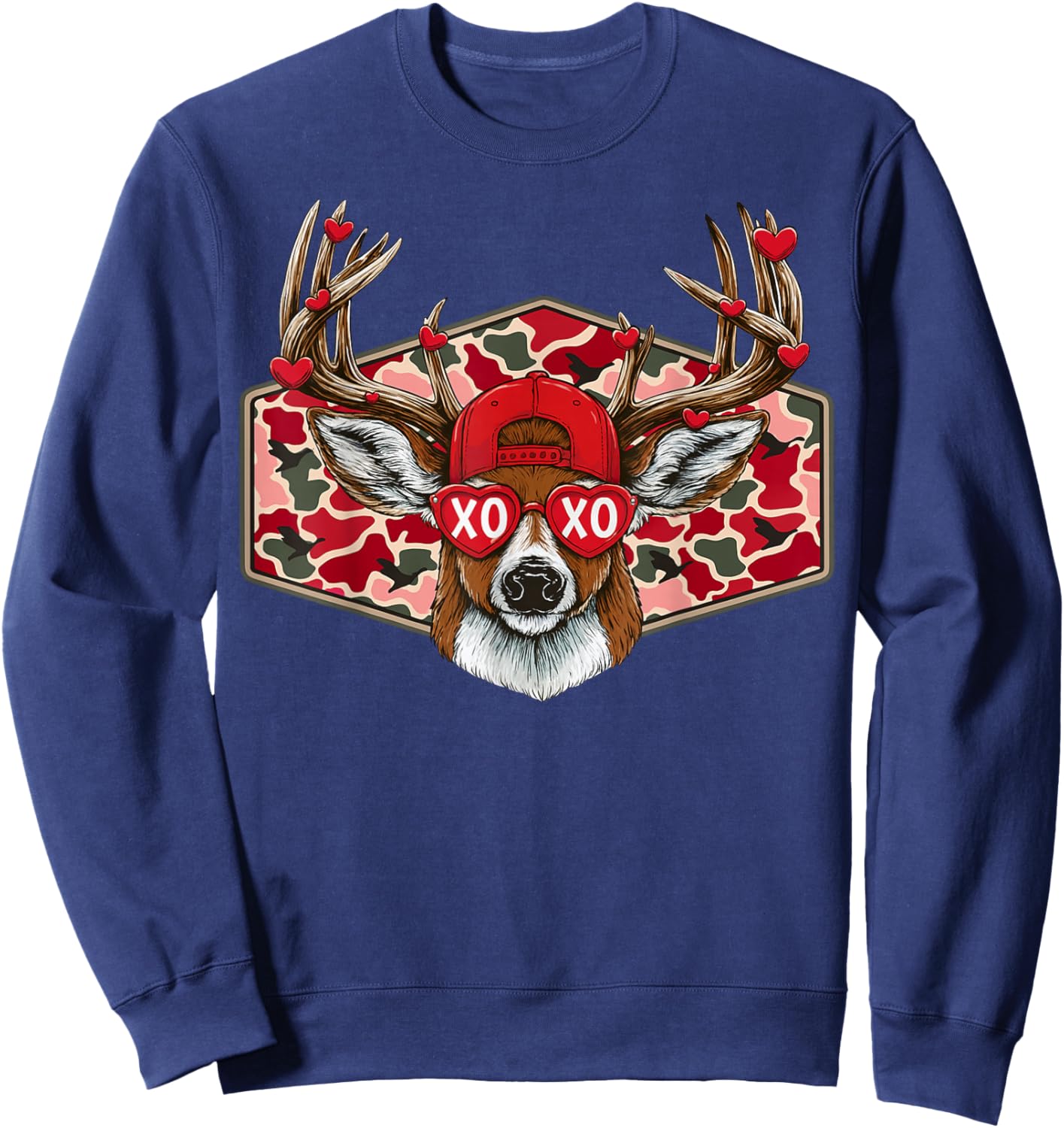 XOXO Valentine Buck Camo Deer Retro Hunting Boys Cap Men Boy Sweatshirt - Sweatshirt | Navy