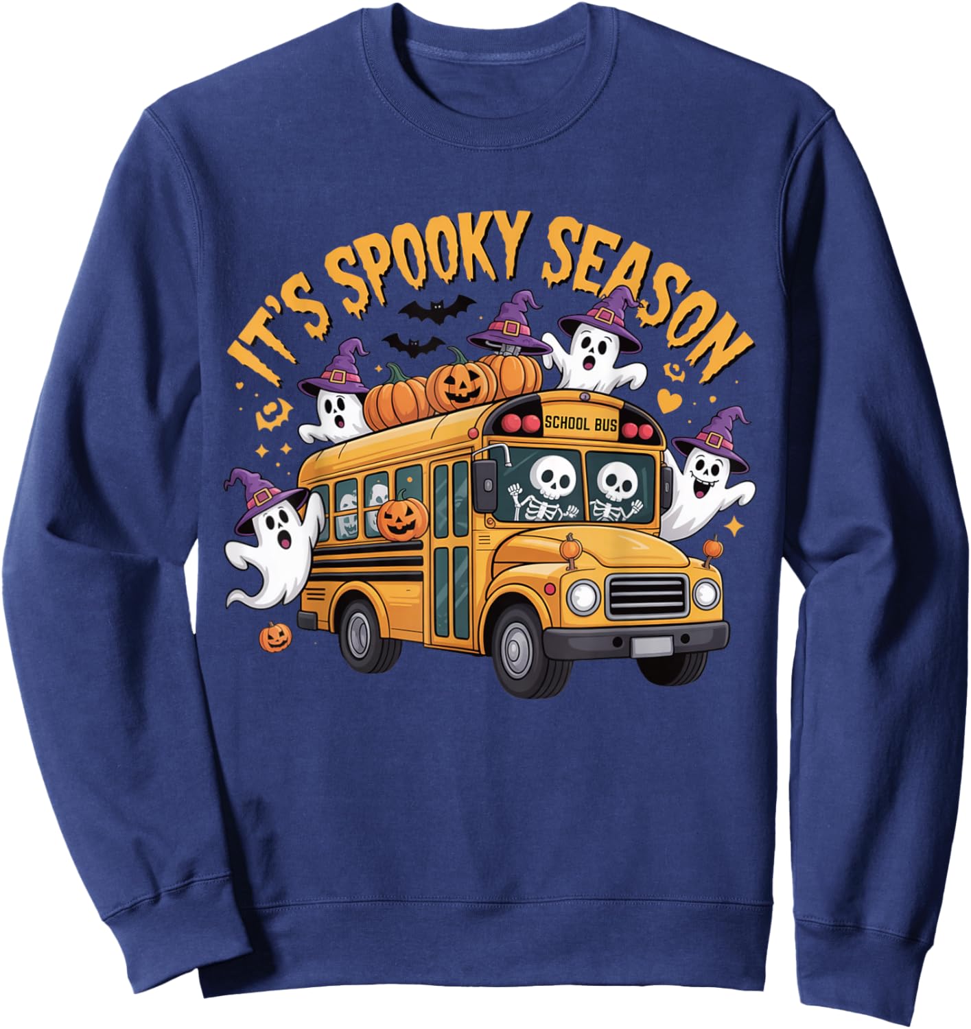 It's Spooky Season Funny Teacher Halloween School Bus Sweatshirt - Sweatshirt | Navy
