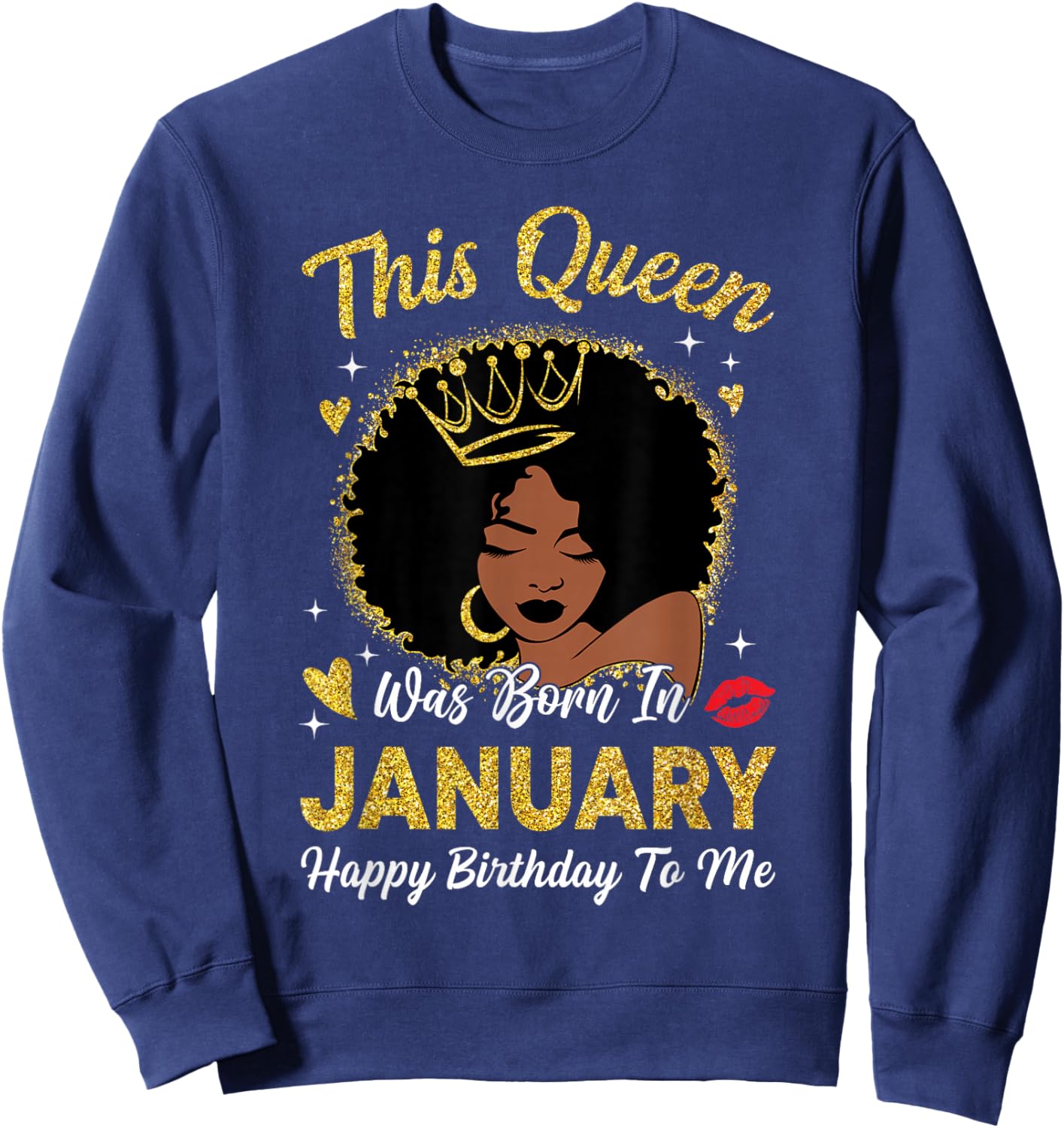 This Queen was Born in January Birthday Afro Woman Girl Sweatshirt - Sweatshirt | Navy