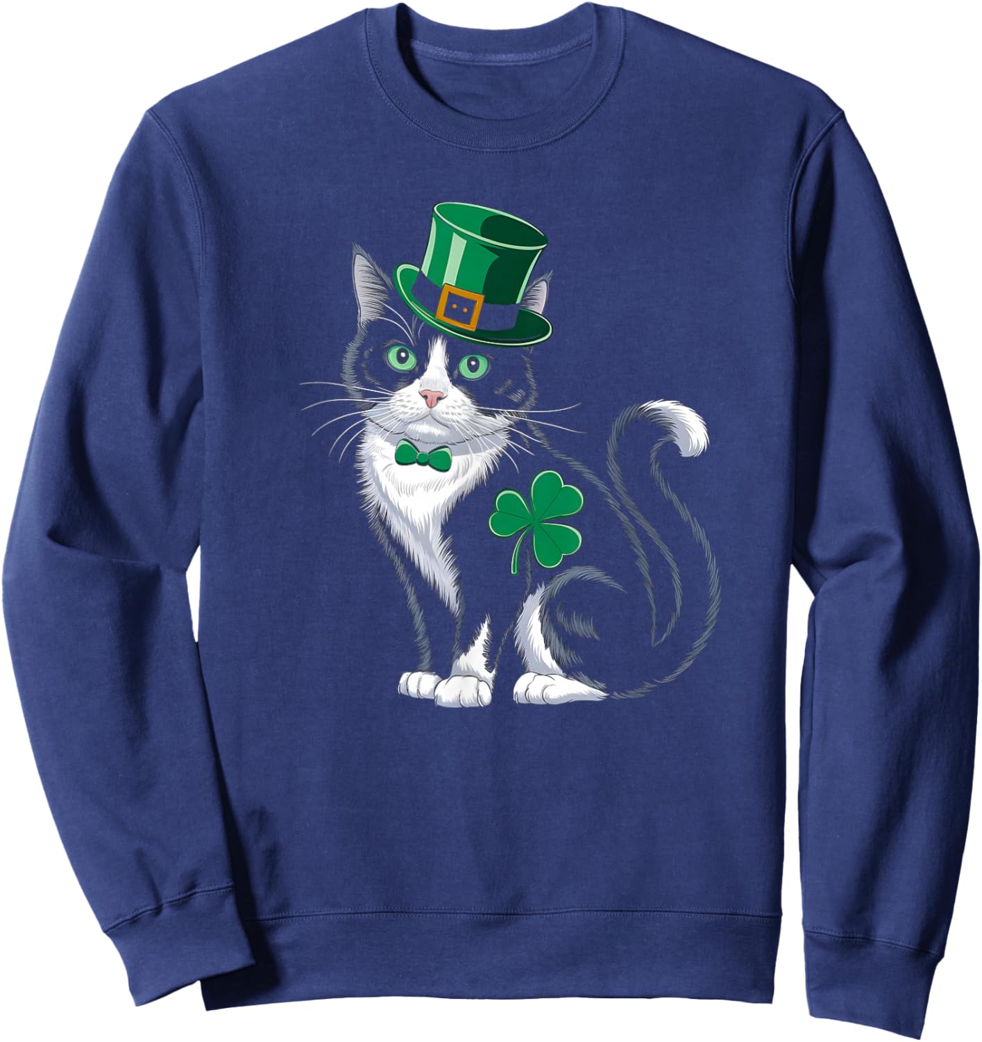 Leprechaun Cat Shamrock St Patricks Day Kitten Pet Lover Sweatshirt - Sweatshirt | Navy
