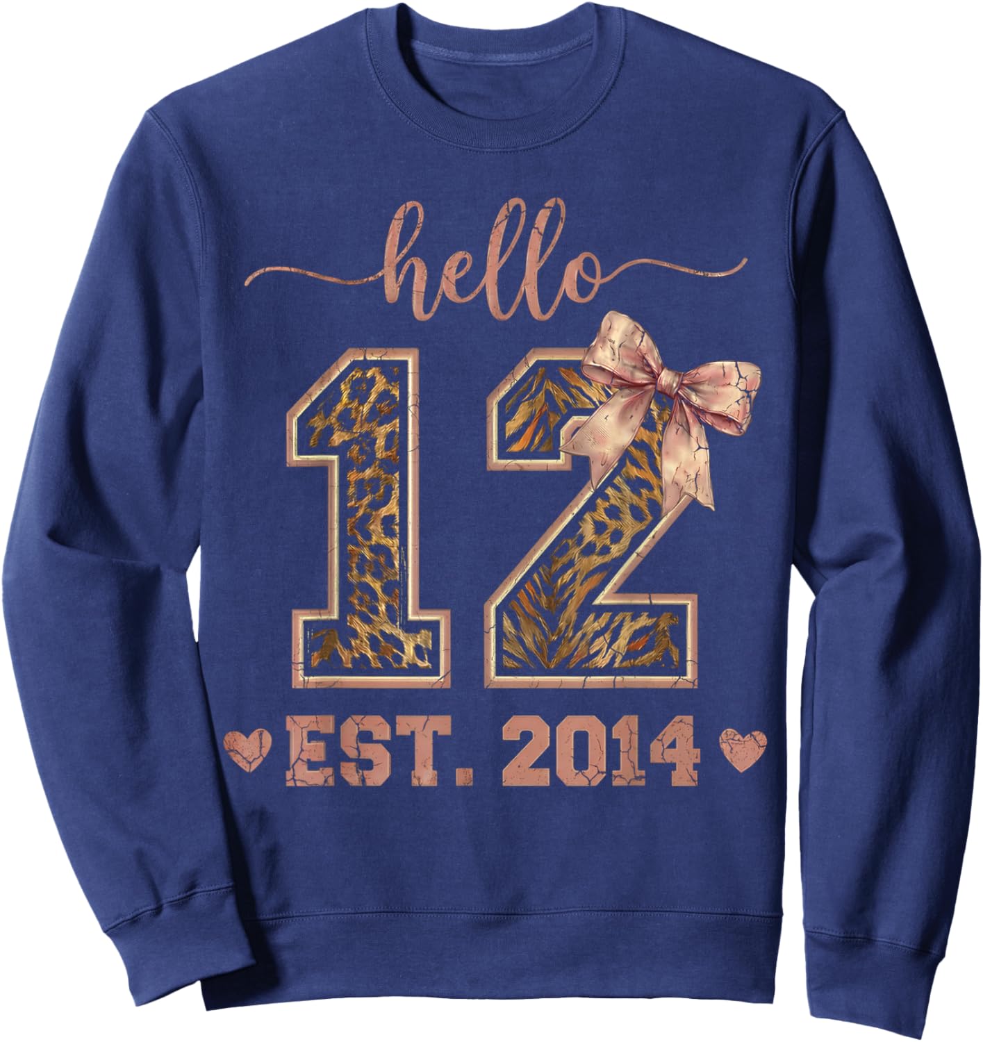 Hello Twelve EST 2014 12th Birthday Coquette 12 Year Leopard Sweatshirt - Sweatshirt | Navy