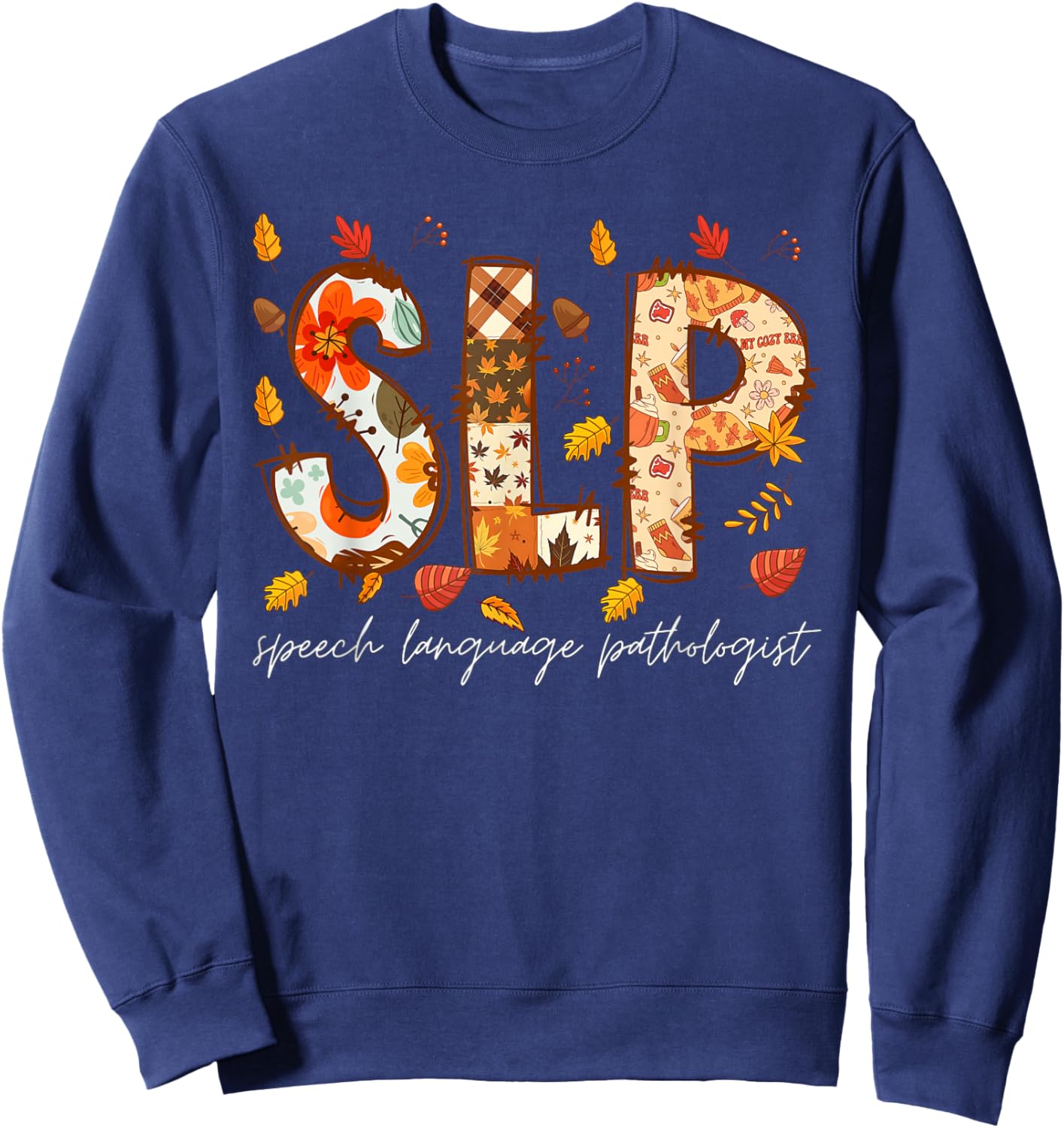 Retro SLP Pumpkin Fall Autumn Speech Therapist Sweatshirt - Sweatshirt | Navy