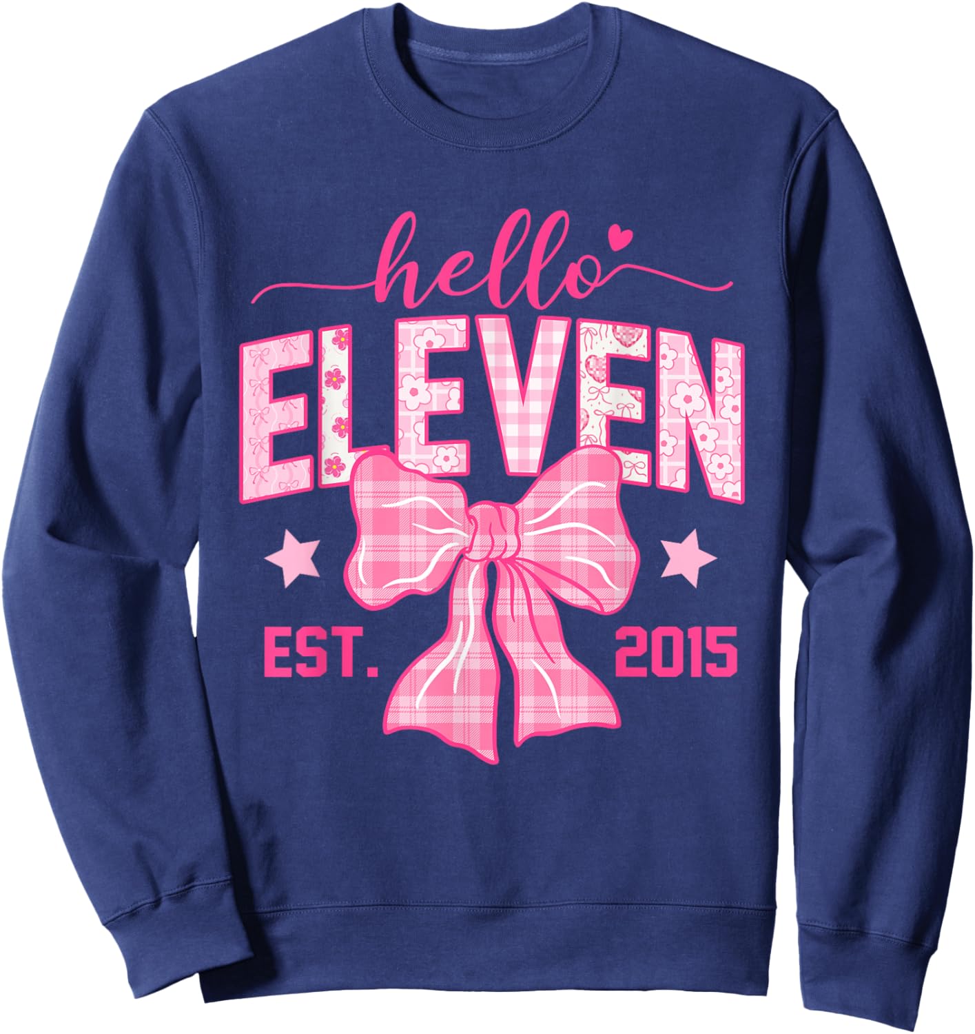 Hello Eleven Est 2015 Coquette Bow 11th Birthday Girl Sweatshirt - Sweatshirt | Navy