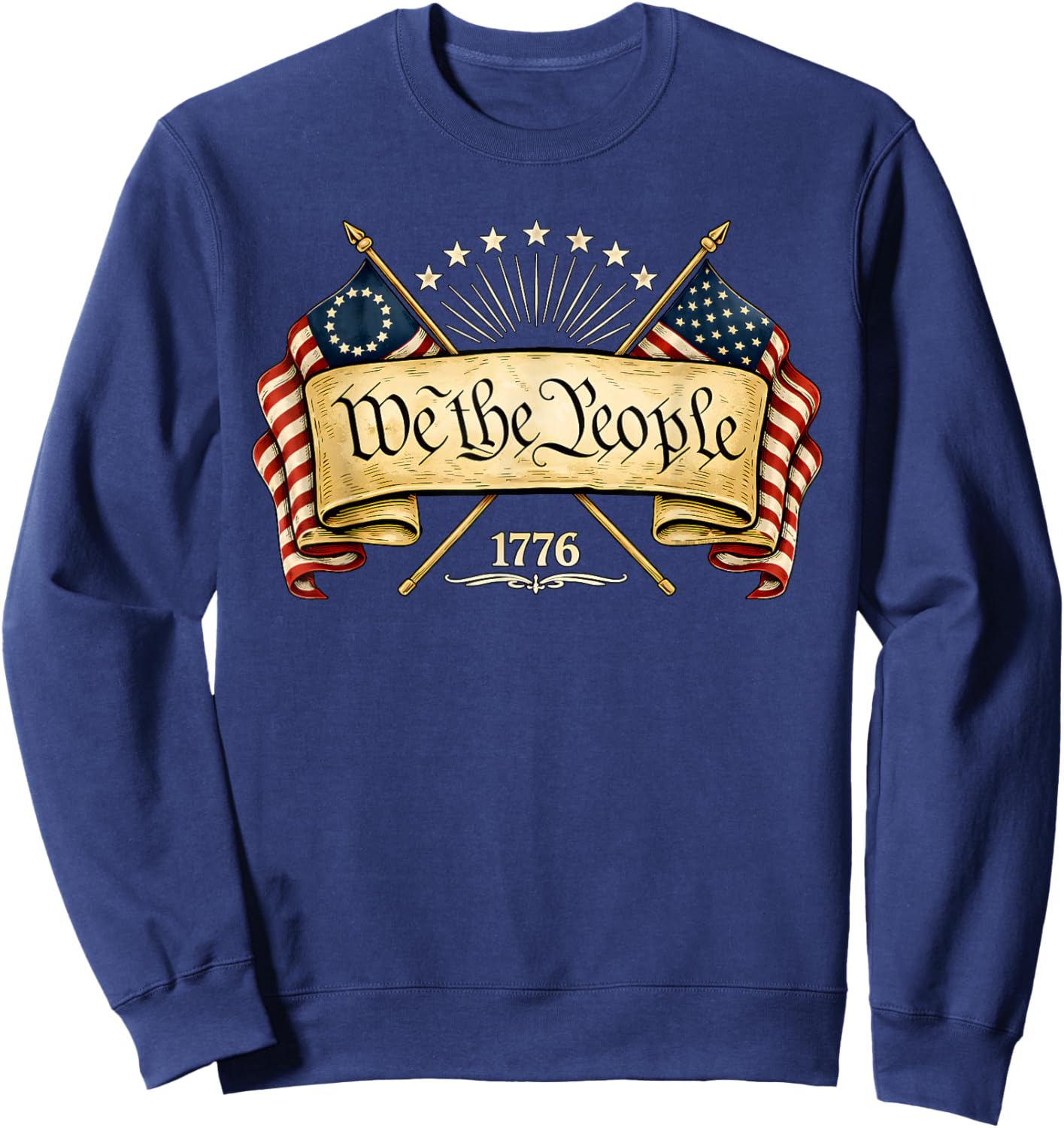 Patriotic Two Flags 1776 2026 We The People Sweatshirt - Sweatshirt | Navy