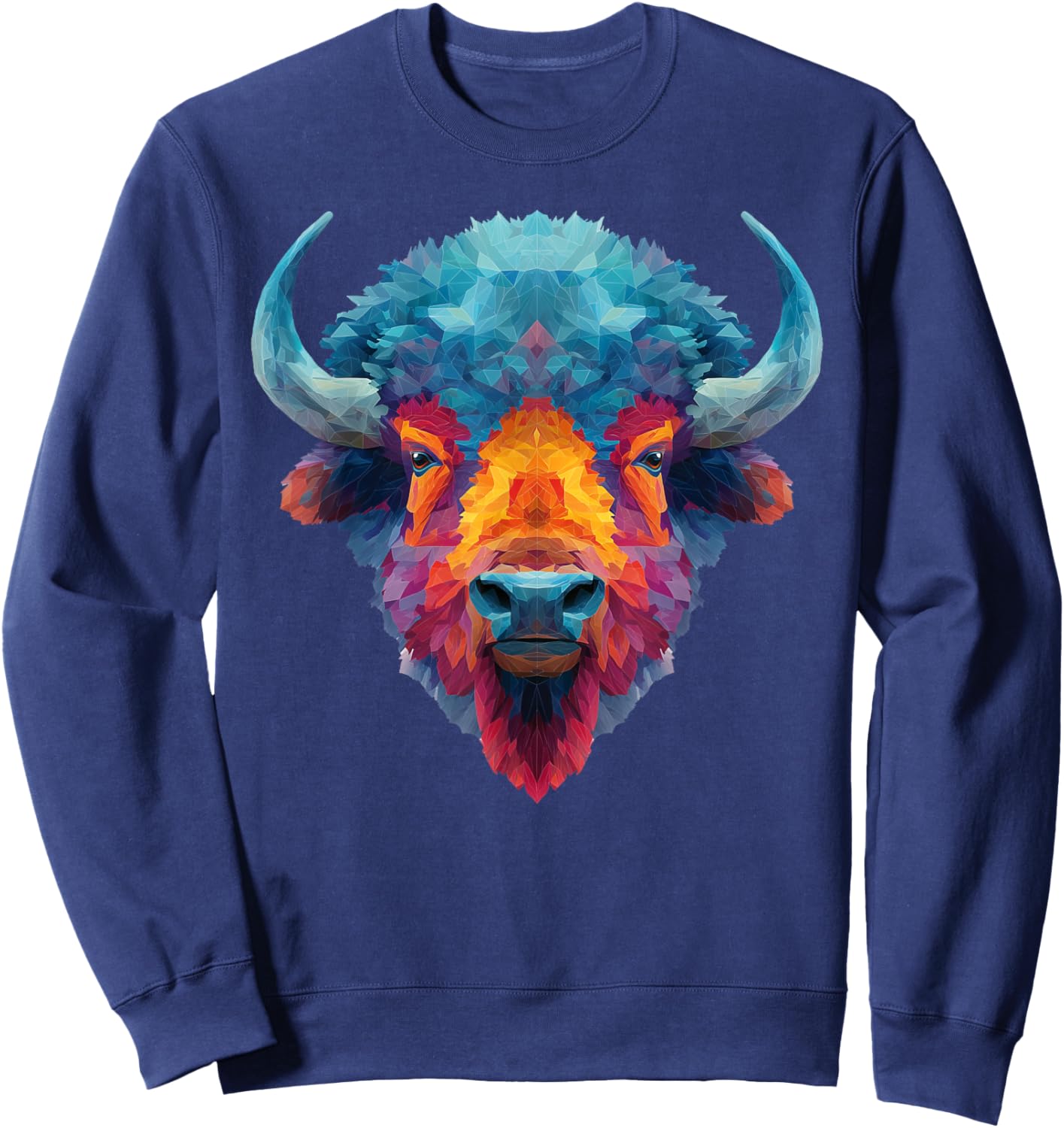 Bison Buffalo Colorful Art Graphic Sweatshirt - Sweatshirt | Navy