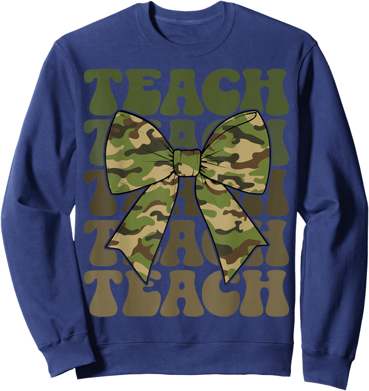Camo Teach Coquette Bow Retro Groovy Camouflage Teacher Sweatshirt - Sweatshirt | Navy