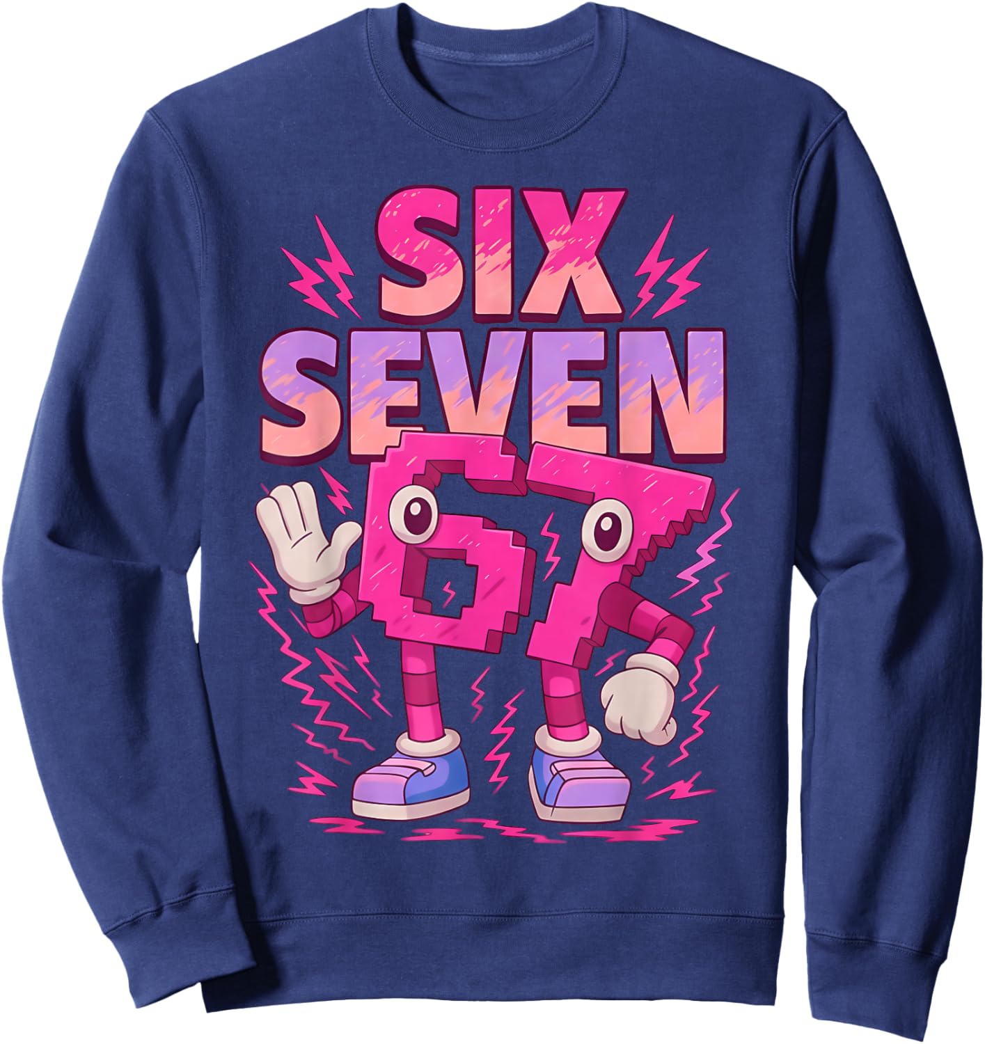 Pink 6 7 Six Seven Meme Girl Kids Sweatshirt - Sweatshirt | Navy