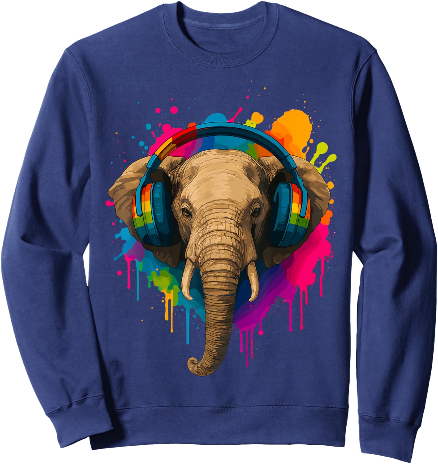 Elephant with Music Headphones Sweatshirt - Sweatshirt | Navy
