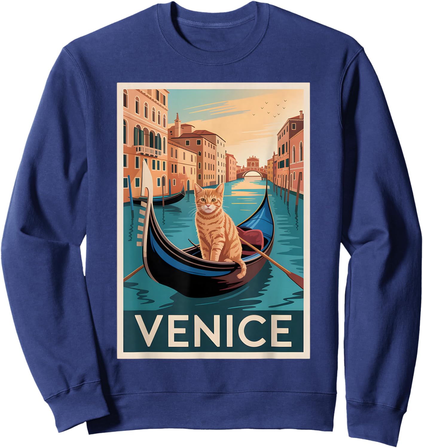 Venice Cat Gondola Vintage Travel Italy Design Sweatshirt - Sweatshirt | Navy