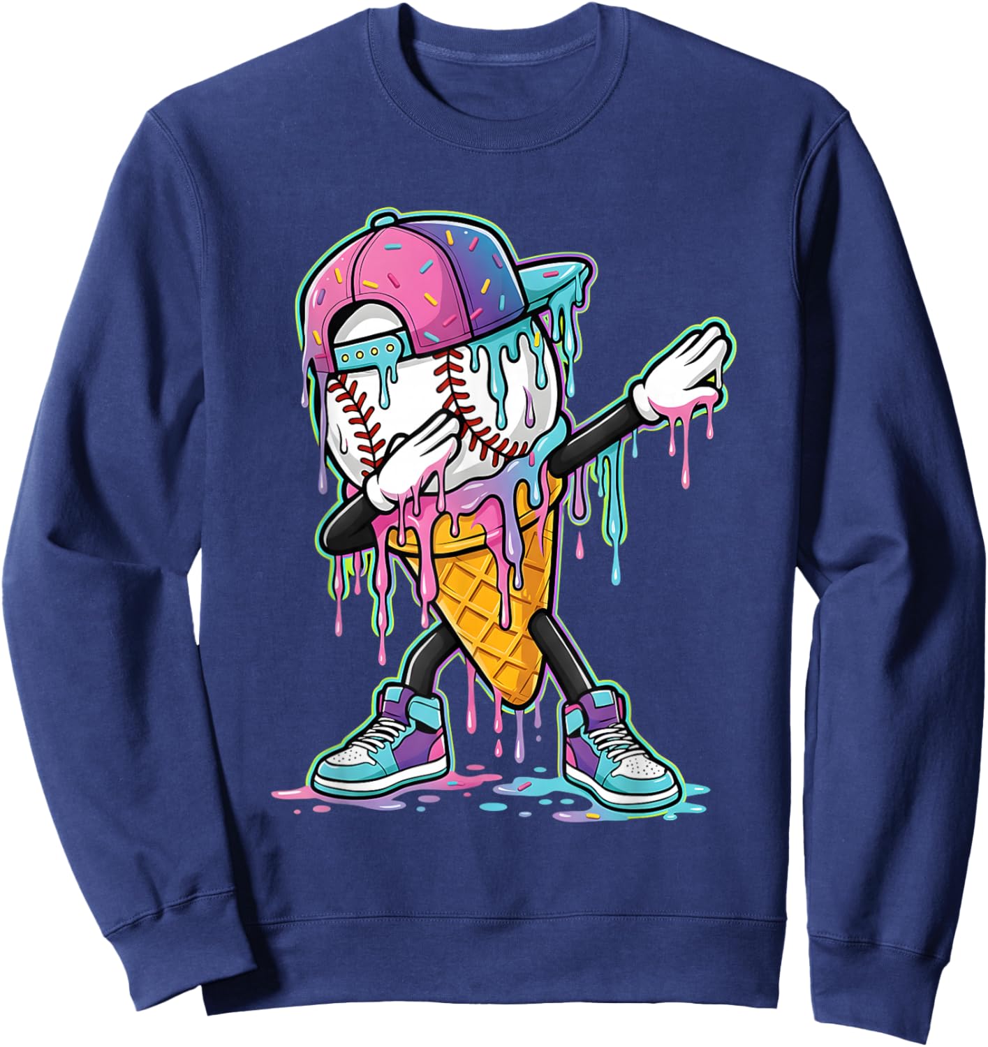 Dripping Baseball Drip Boys Ice Cream Drip Baseball Sport Sweatshirt - Sweatshirt | Navy