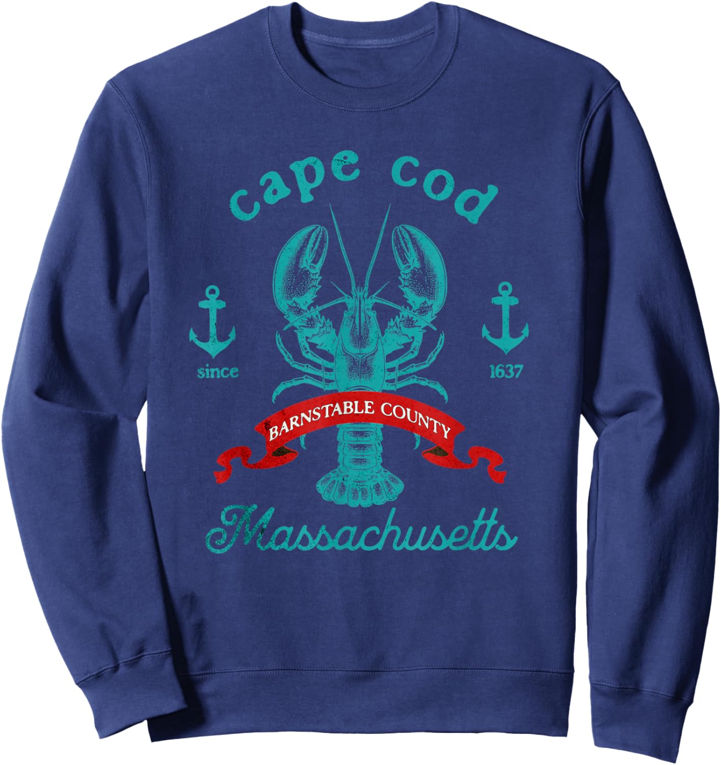 Cape Cod MA Lobster Fishing Vintage Massachusetts Souvenir Sweatshirt - Sweatshirt | Navy