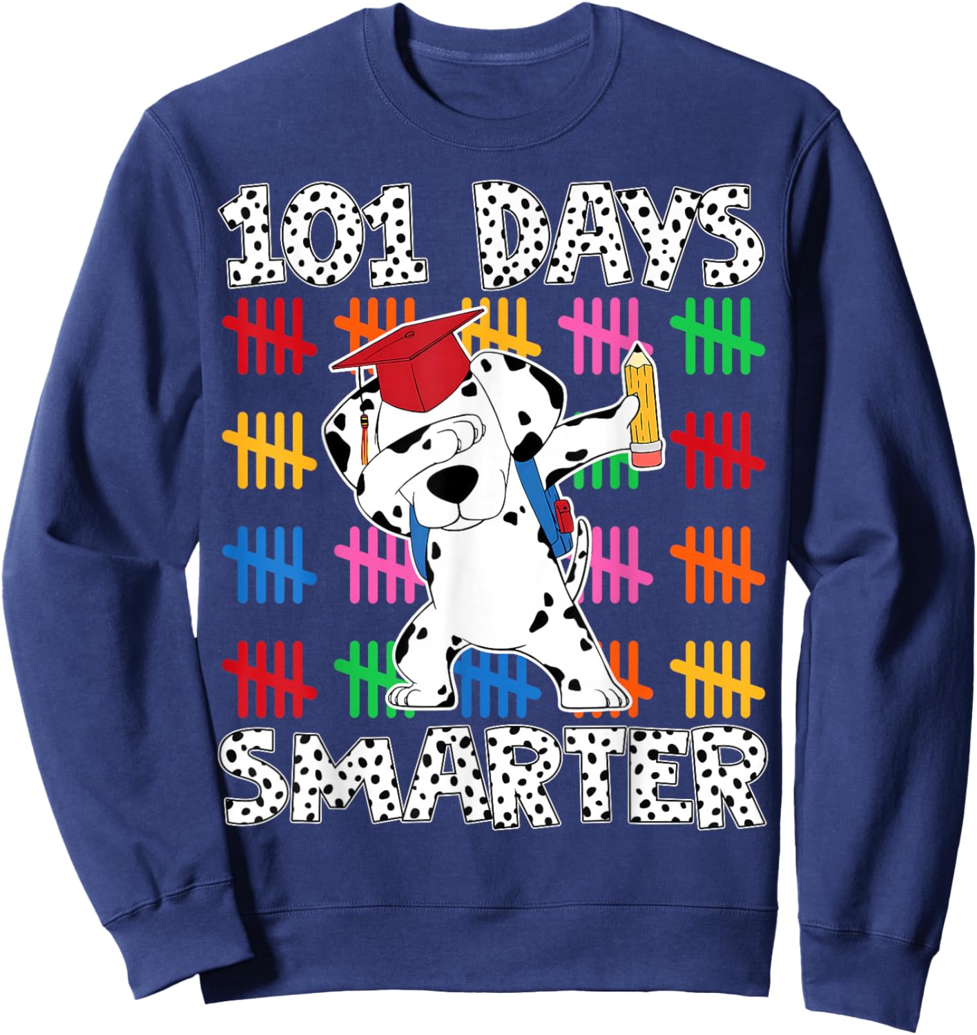 100 Days of School Smarter Dabbing Dalmatian Dog Boys Kids Sweatshirt - Sweatshirt | Navy