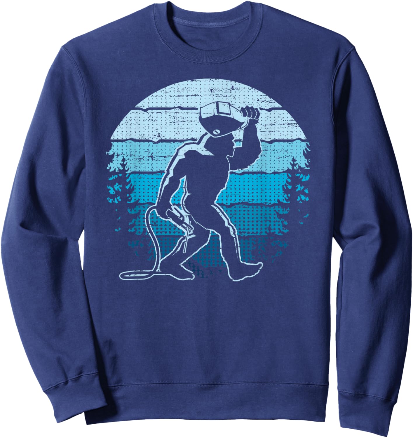 Vintage Bigfoot Welder, Funny Sasquatch Welding - Retro Blue Sweatshirt - Sweatshirt | Navy