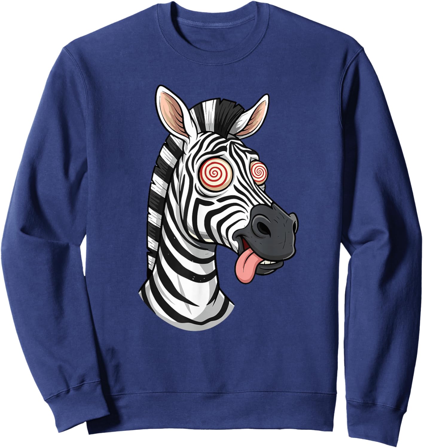 Crazy Zebra with Swirl Eyes Tongue Out Sweatshirt - Sweatshirt | Navy