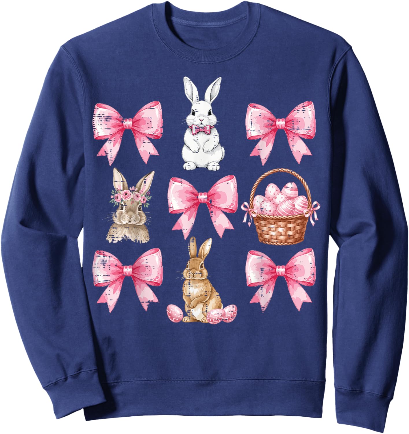 Easter Bunnies Coquette Bow Basket Rabbit Girls Kids Women Sweatshirt - Sweatshirt | Navy