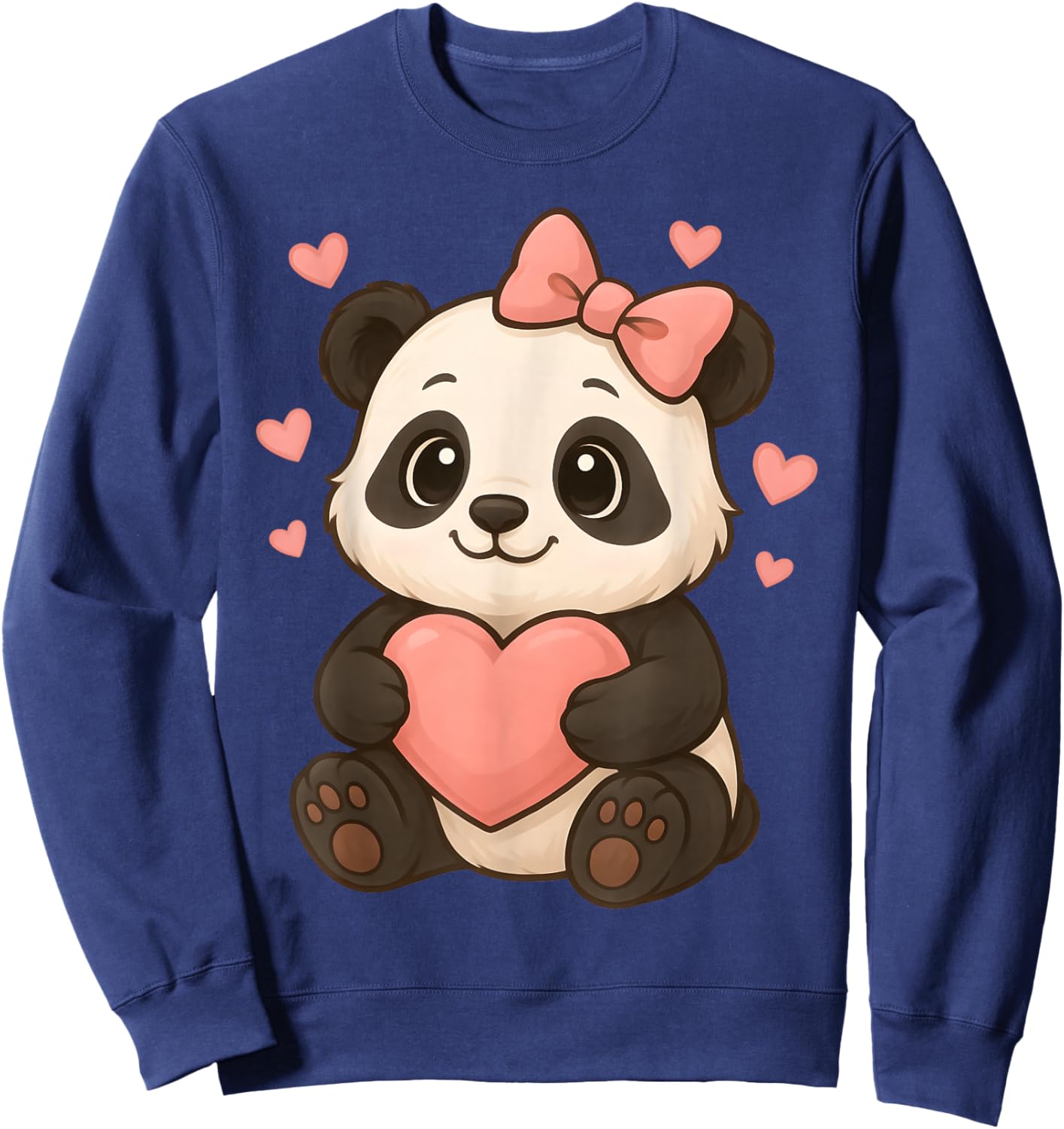 Panda with Heart and Bow Kawaii Graphic Women Girls Sweatshirt - Sweatshirt | Navy