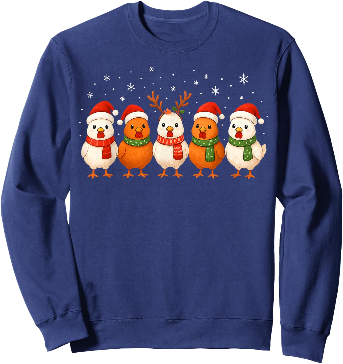 Christmas Lights Chicken Santa Kawaii Xmas Tree Holiday Sweatshirt - Sweatshirt | Navy