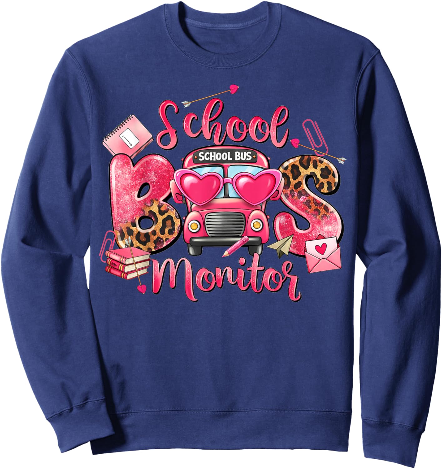Leopard School Bus Monitor Bus Driver Valentines Student Sweatshirt - Sweatshirt | Navy