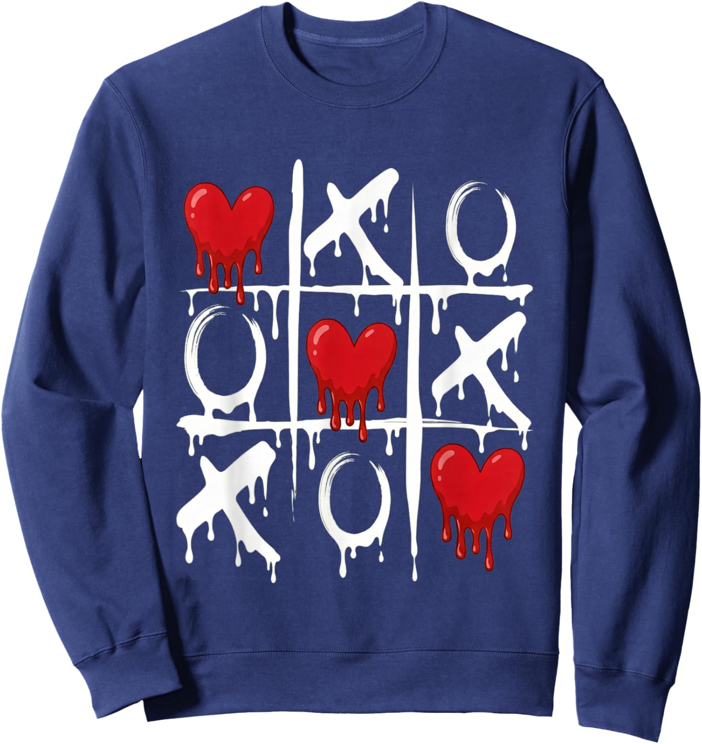 Valentine Tic Tac Toe Love Red Heart Cute Couple Romantic Sweatshirt - Sweatshirt | Navy