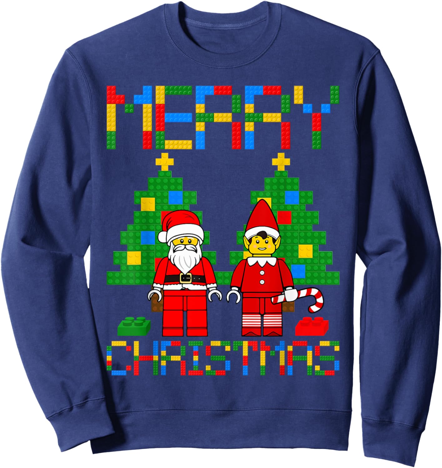 Merry Christmas Blocks Building Christmas Tree & Santa Kids Sweatshirt - Sweatshirt | Navy
