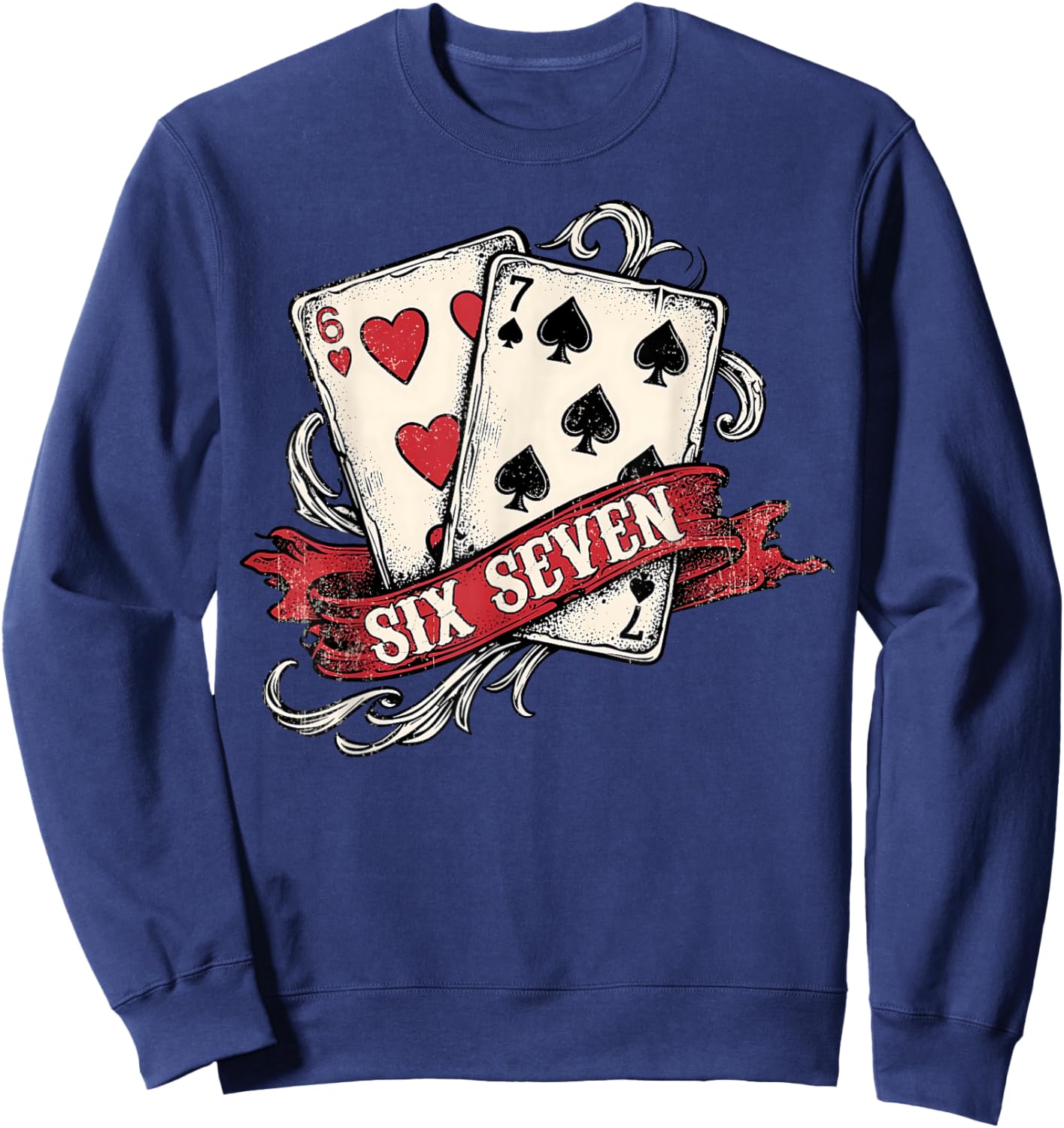 67 Valentine's Day Six Seven Meme Hearts Men Women Sweatshirt - Sweatshirt | Navy