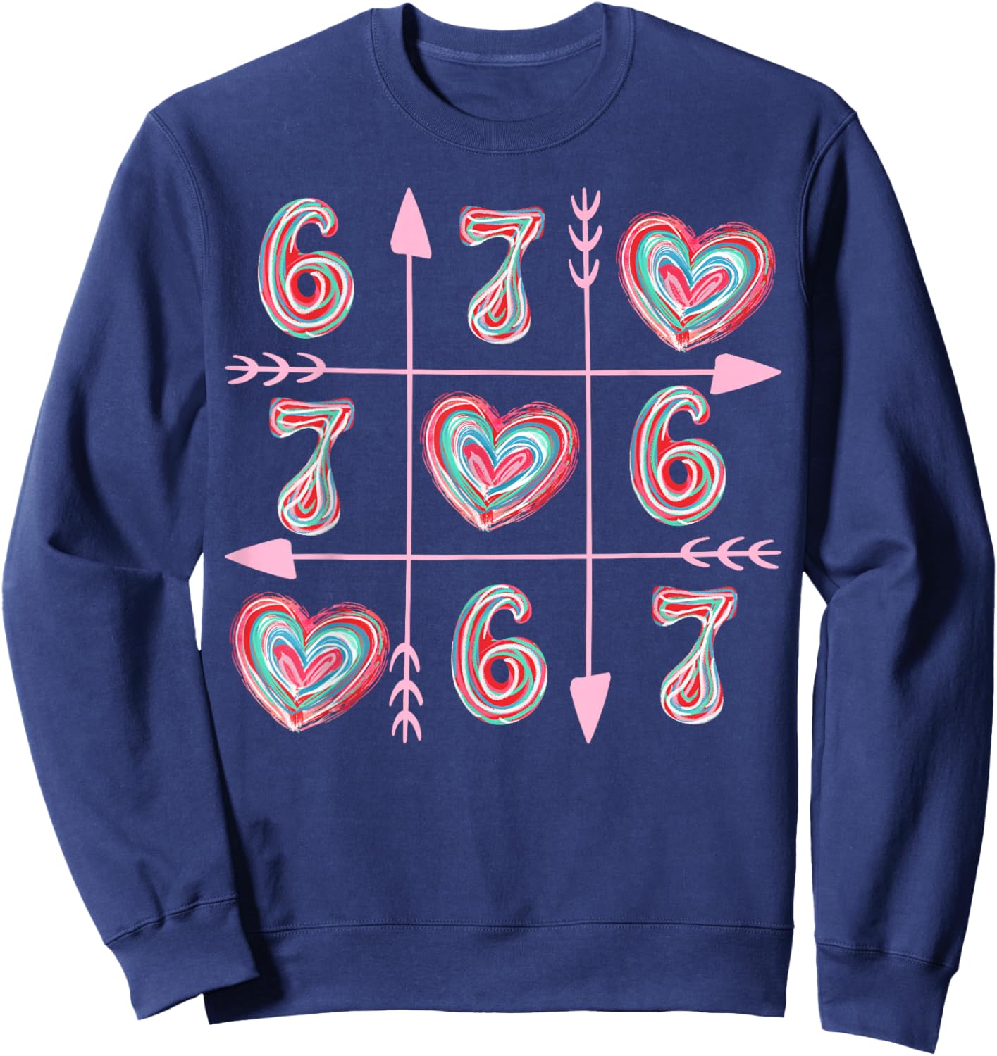 Valentine Six Seven 67 Meme Heart Boy Girl Colorful Sweatshirt - Sweatshirt | Navy